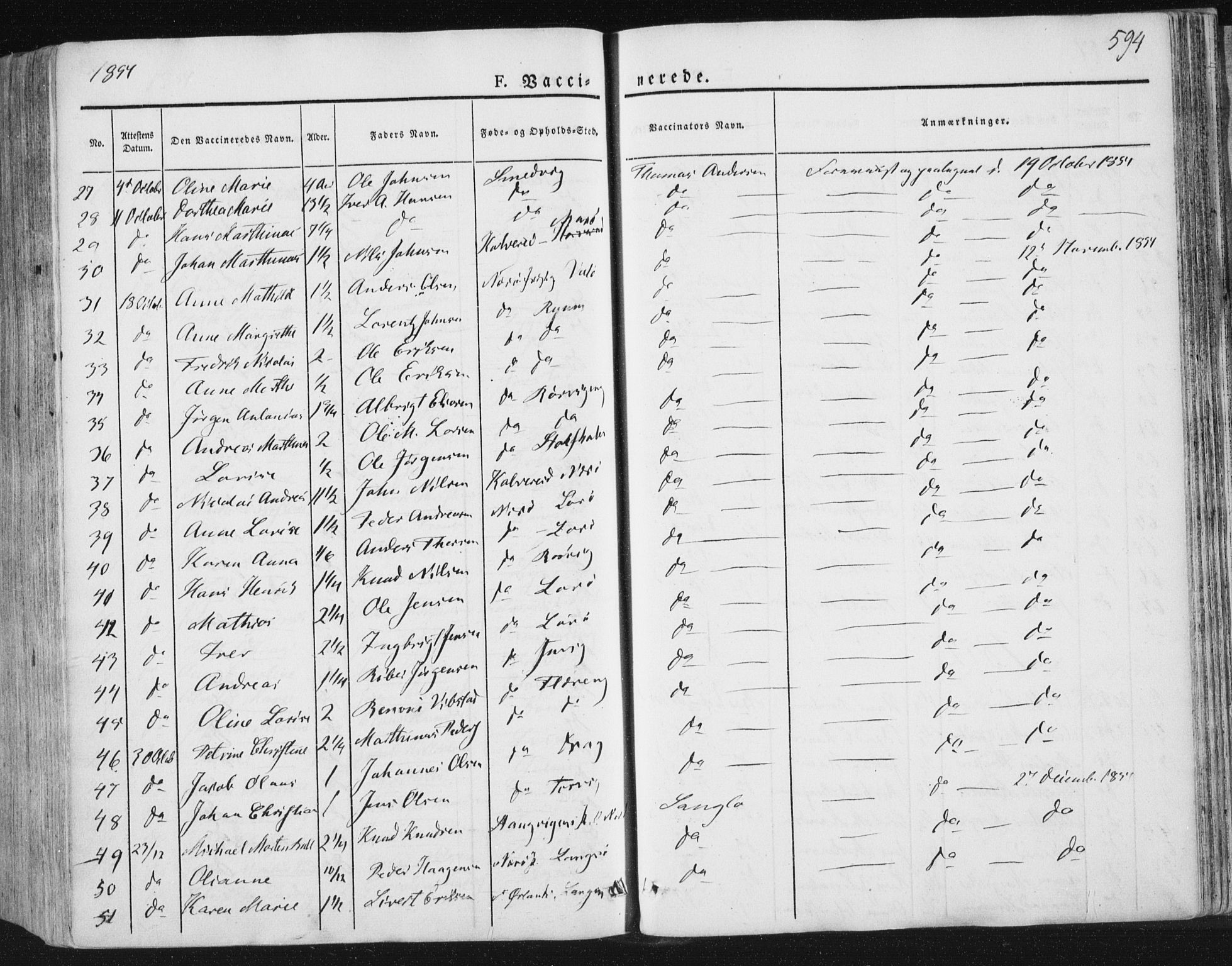 Ministerialprotokoller, klokkerbøker og fødselsregistre - Nord-Trøndelag, SAT/A-1458/784/L0669: Parish register (official) no. 784A04, 1829-1859, p. 594