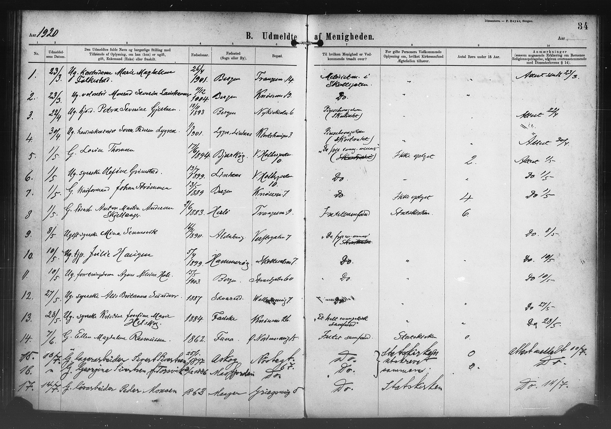 Nykirken Sokneprestembete, SAB/A-77101/H/Haa/L0054: Parish register (official) no. H 3, 1897-1943, p. 34