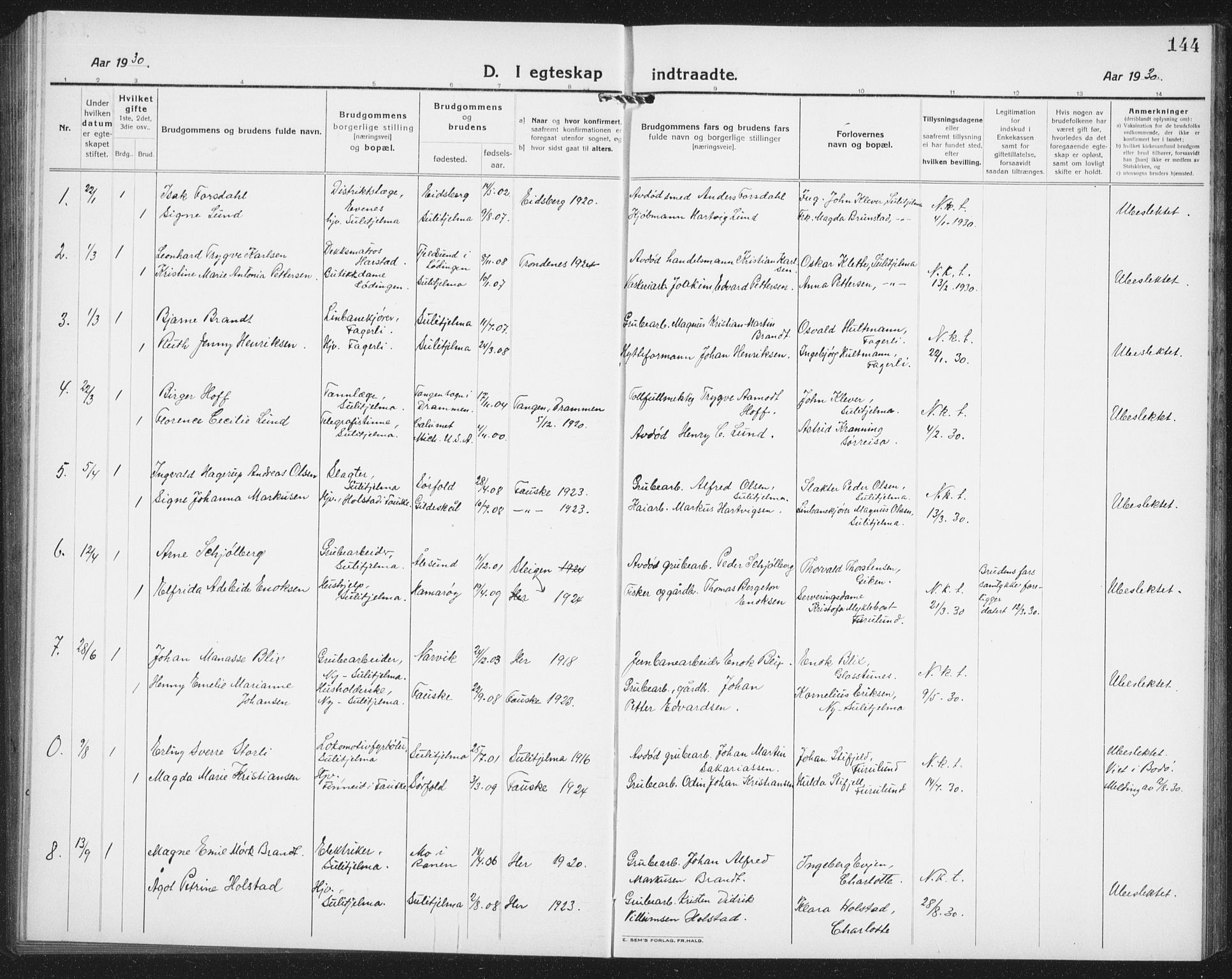 Ministerialprotokoller, klokkerbøker og fødselsregistre - Nordland, SAT/A-1459/850/L0718: Parish register (copy) no. 850C02, 1921-1941, p. 144