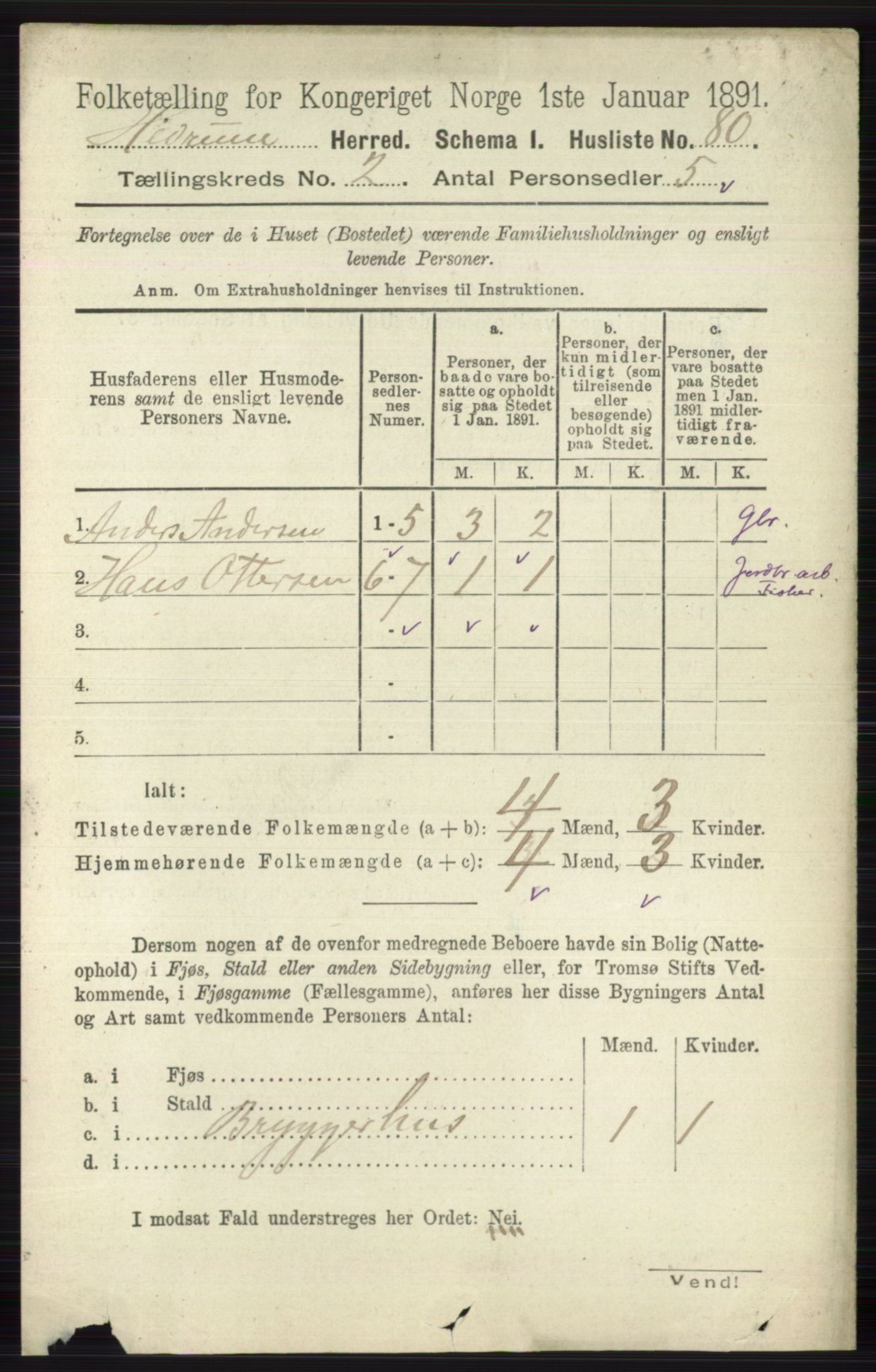 RA, 1891 census for 0727 Hedrum, 1891, p. 364