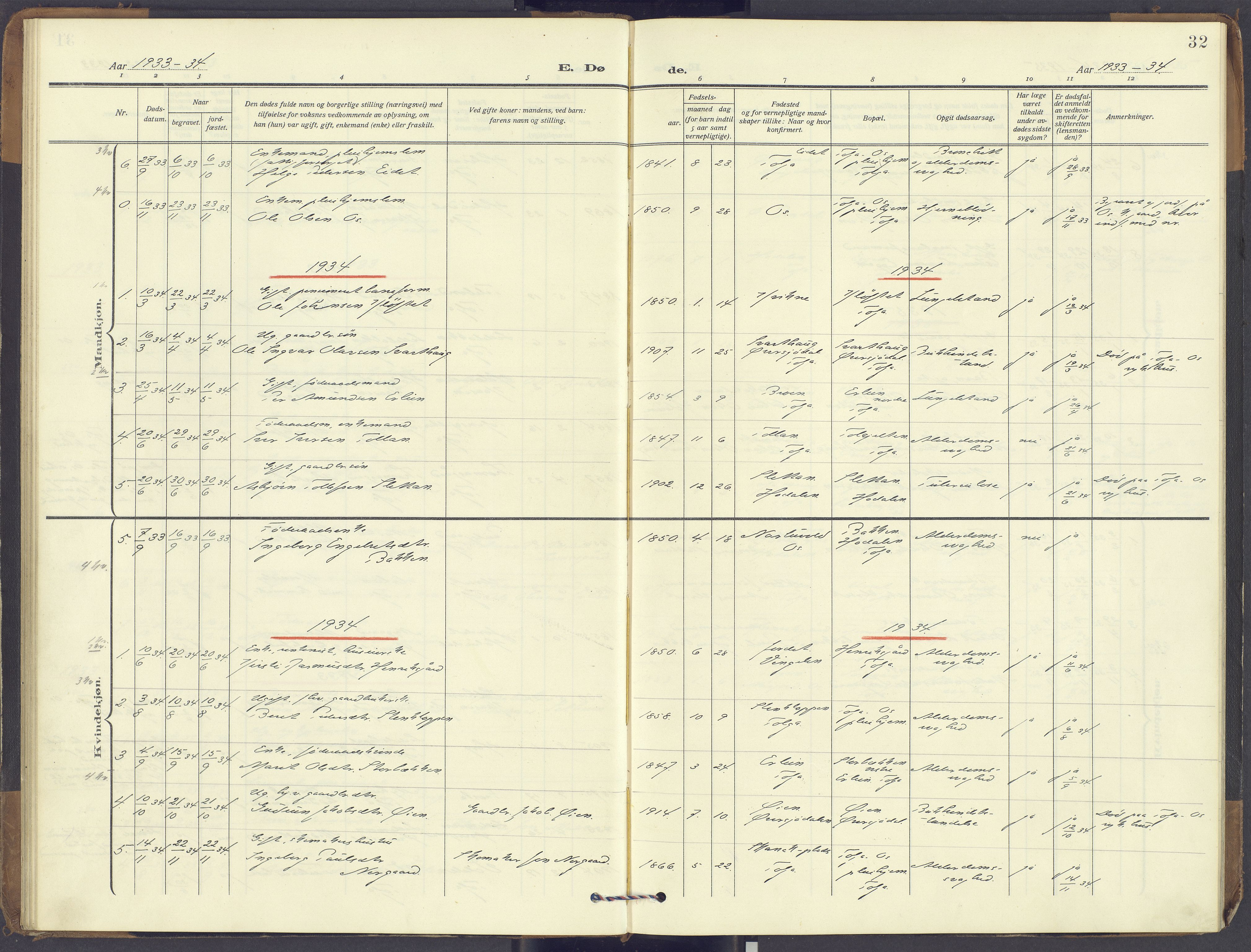 Tolga prestekontor, SAH/PREST-062/K/L0018: Parish register (official) no. 18, 1911-1989, p. 32