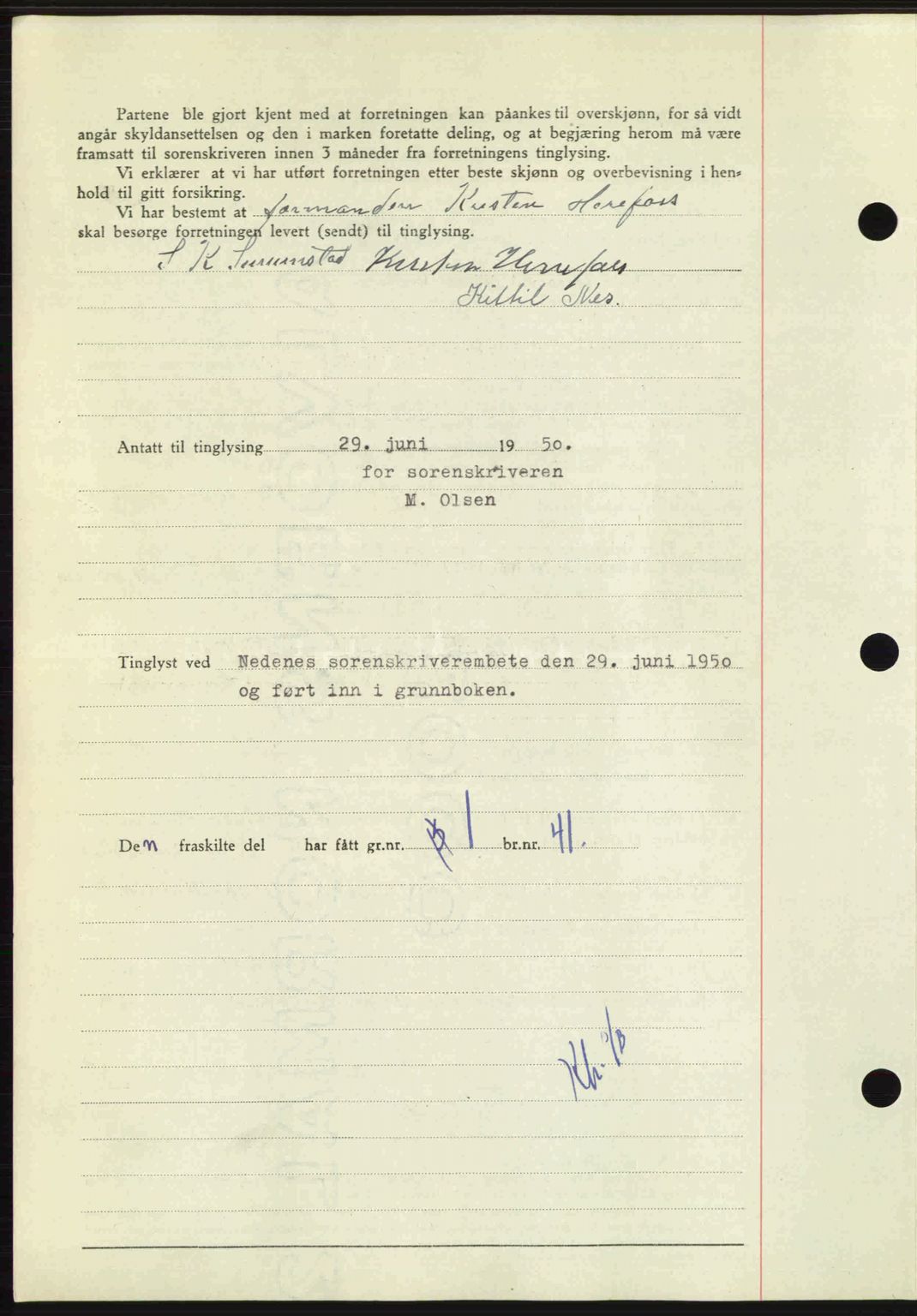 Nedenes sorenskriveri, AV/SAK-1221-0006/G/Gb/Gba/L0062: Mortgage book no. A14, 1949-1950, Diary no: : 927/1950