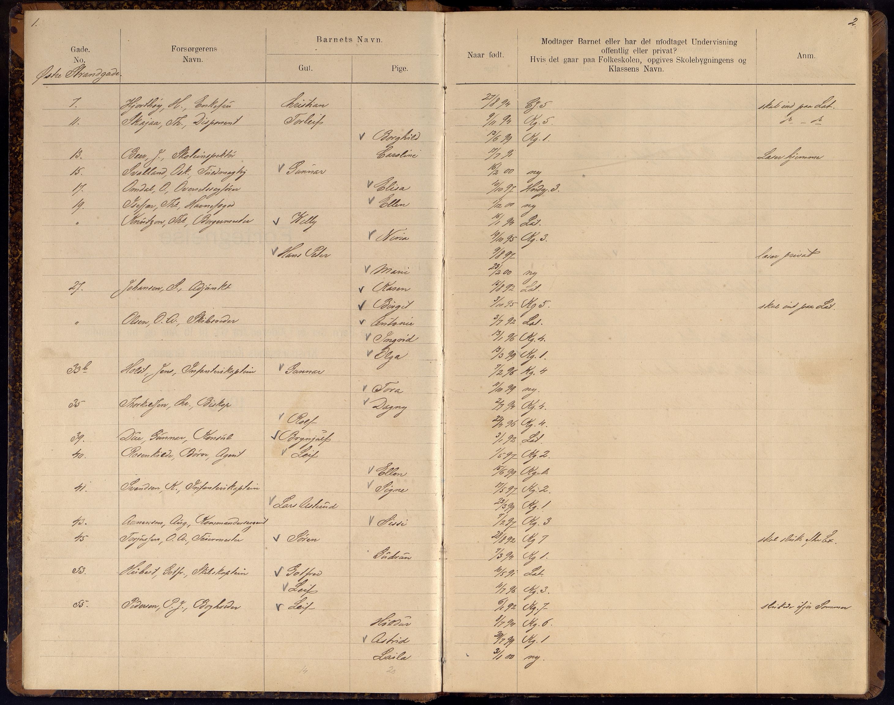 Kristiansand By - Skolekommisjonen/ -Styret, ARKSOR/1001KG510/J/Jb/L0014: Barnetelling, 1906, p. 1-2