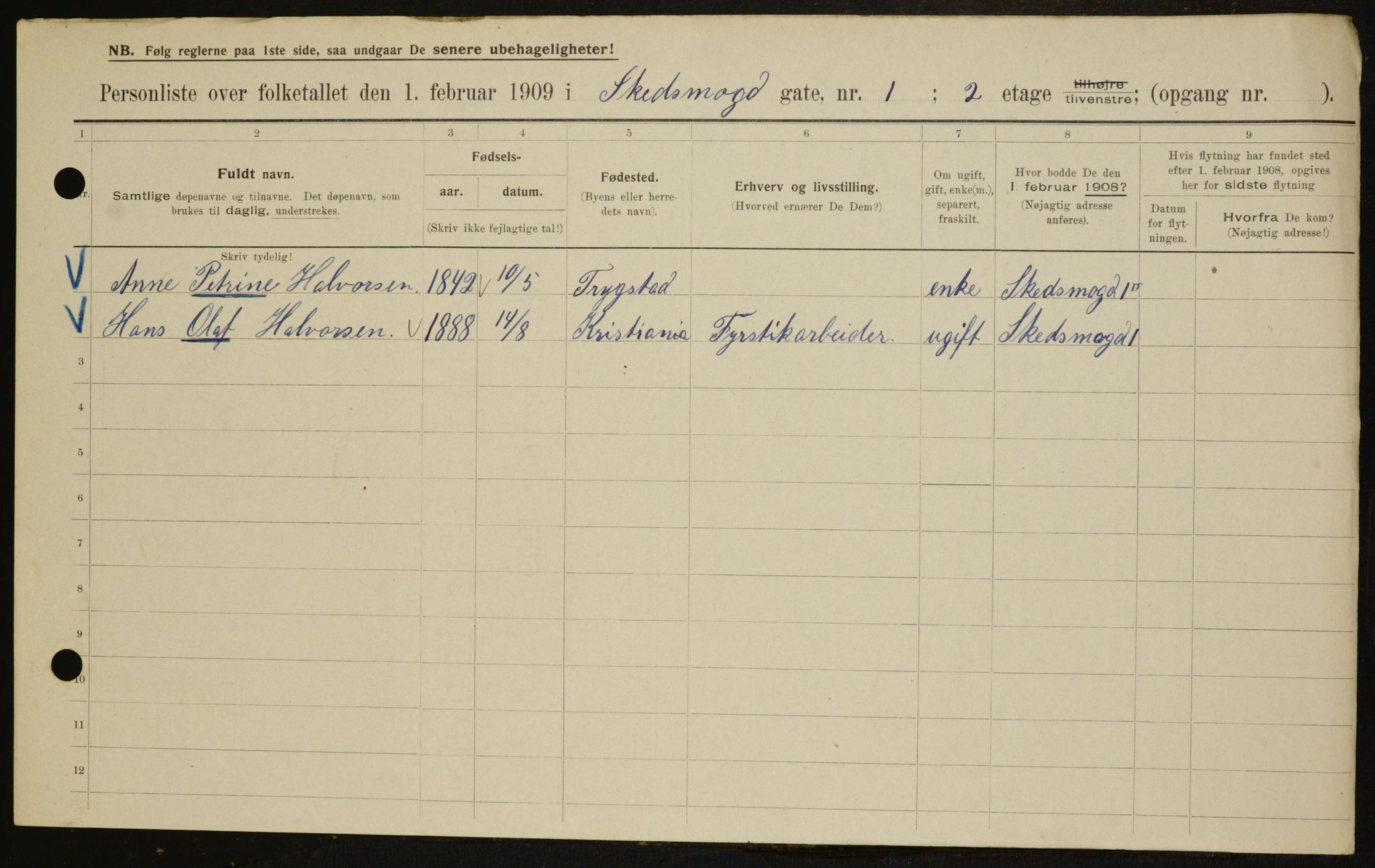 OBA, Municipal Census 1909 for Kristiania, 1909, p. 86332