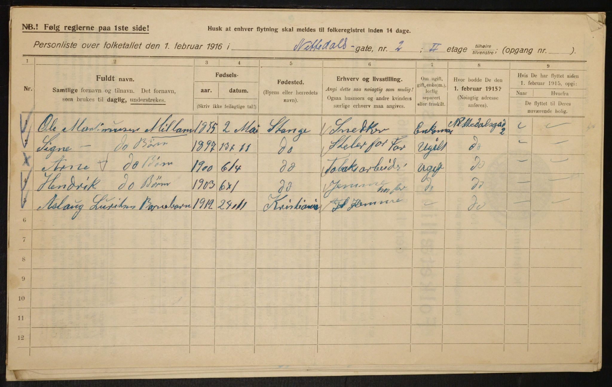 OBA, Municipal Census 1916 for Kristiania, 1916, p. 72995