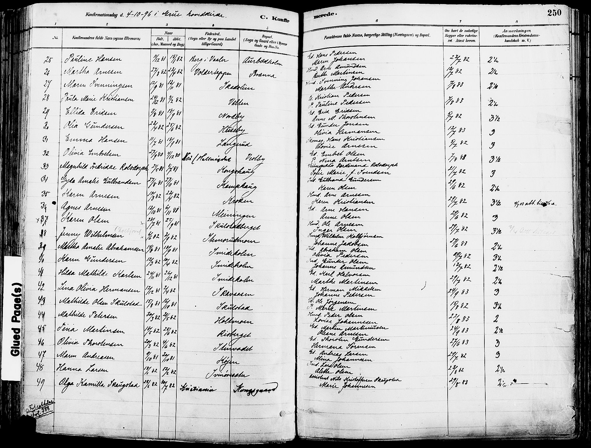 Grue prestekontor, SAH/PREST-036/H/Ha/Haa/L0012: Parish register (official) no. 12, 1881-1897, p. 250