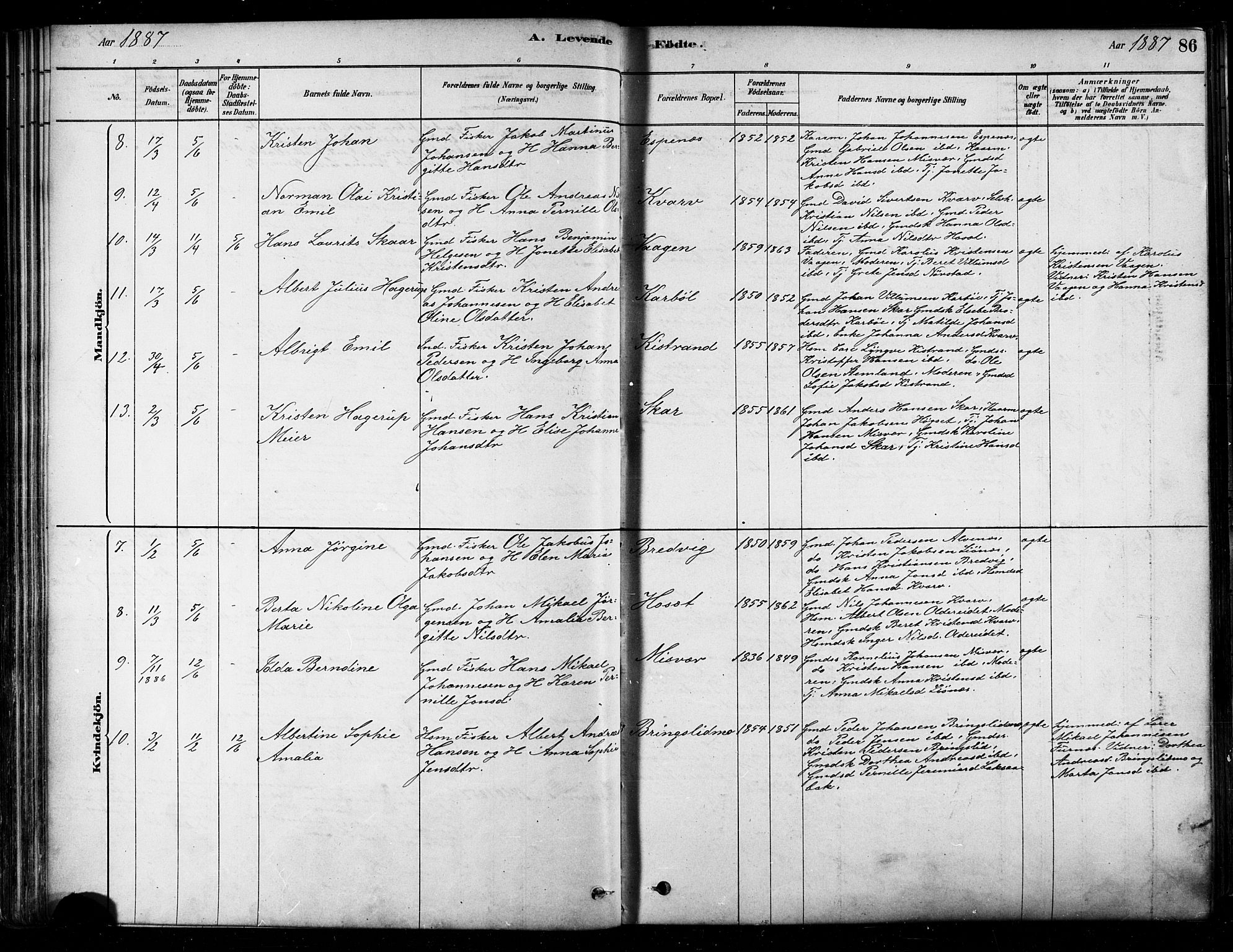 Ministerialprotokoller, klokkerbøker og fødselsregistre - Nordland, AV/SAT-A-1459/852/L0740: Parish register (official) no. 852A10, 1878-1894, p. 86