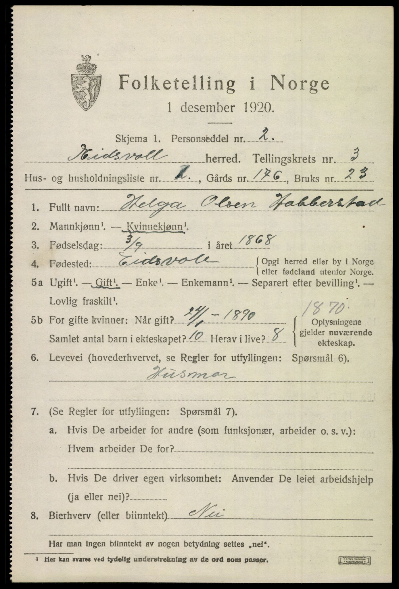 SAO, 1920 census for Eidsvoll, 1920, p. 7621