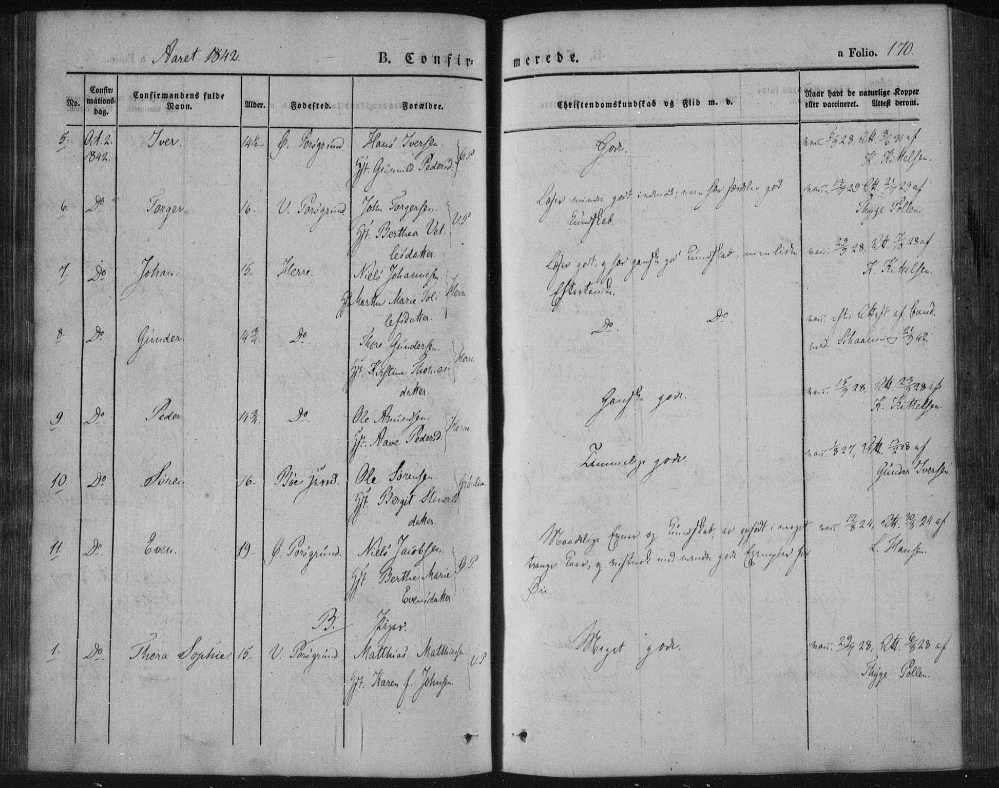 Porsgrunn kirkebøker , SAKO/A-104/F/Fa/L0006: Parish register (official) no. 6, 1841-1857, p. 170