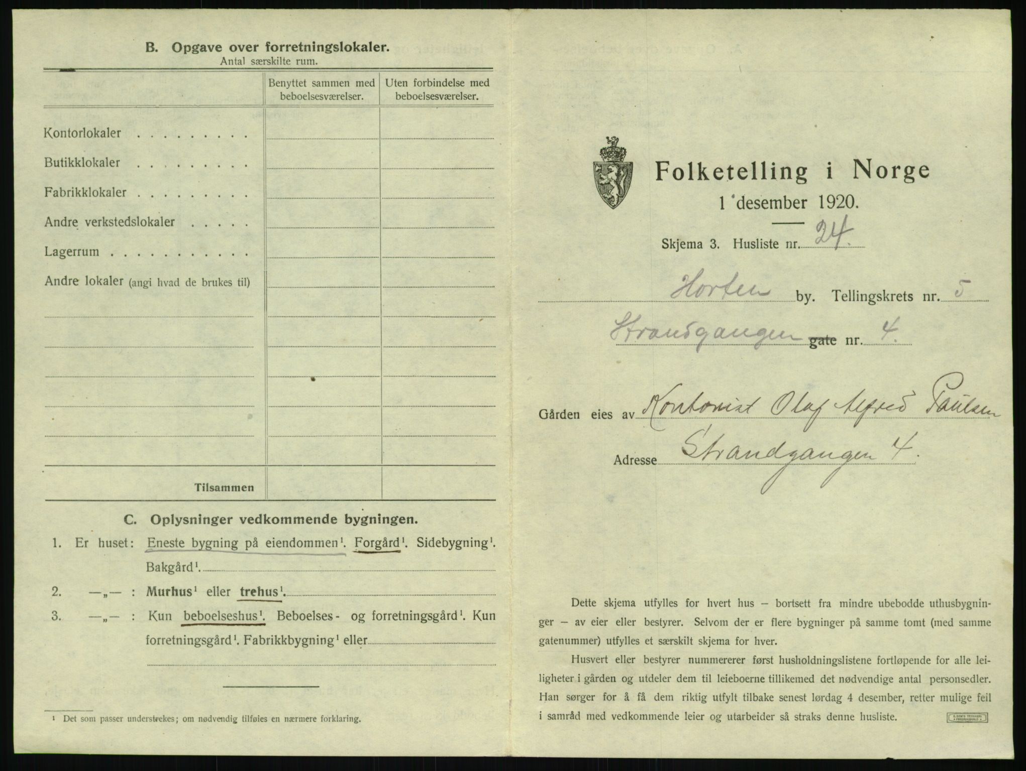 SAKO, 1920 census for Horten, 1920, p. 1585
