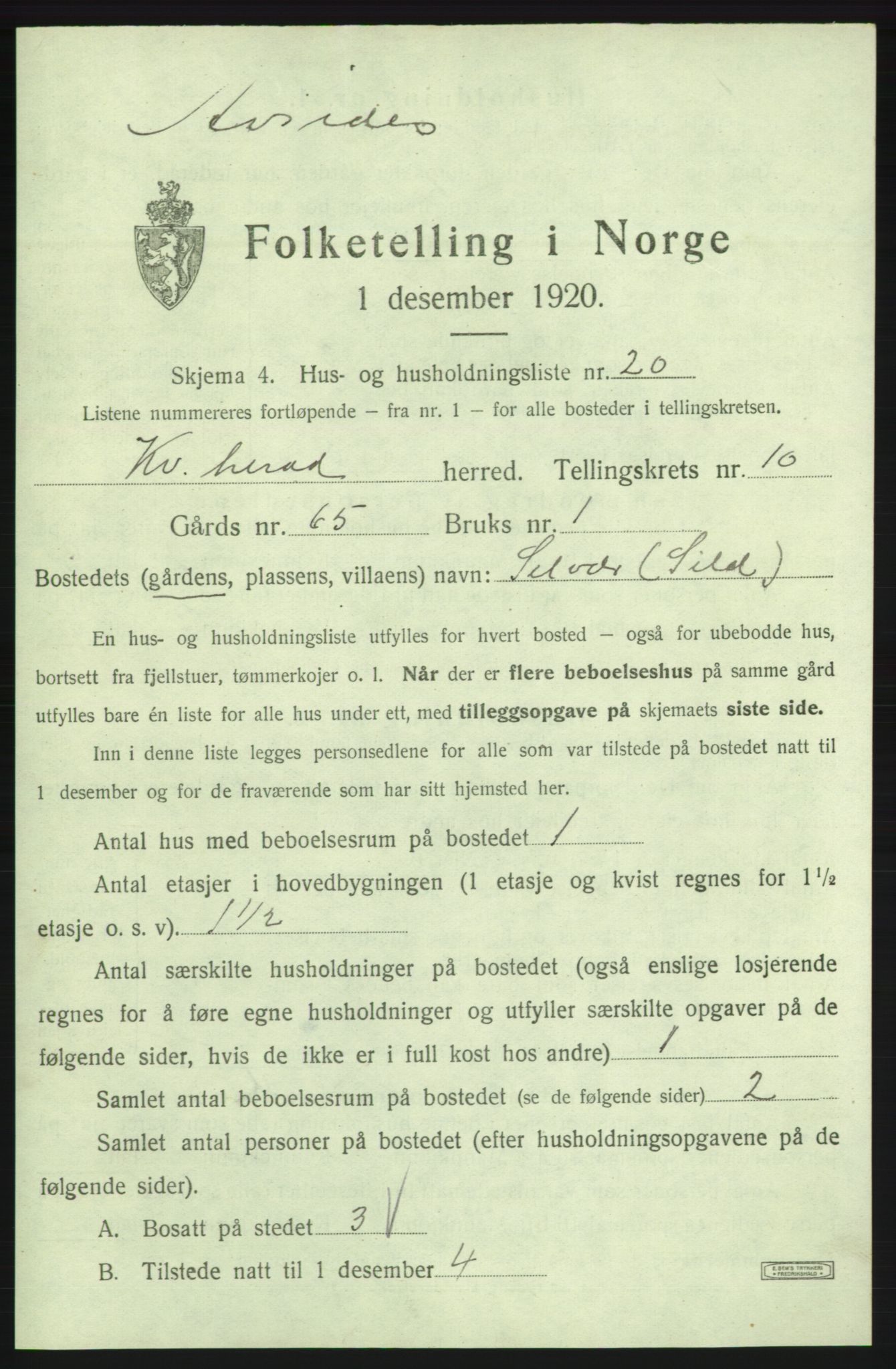 SAB, 1920 census for Kvinnherad, 1920, p. 1187