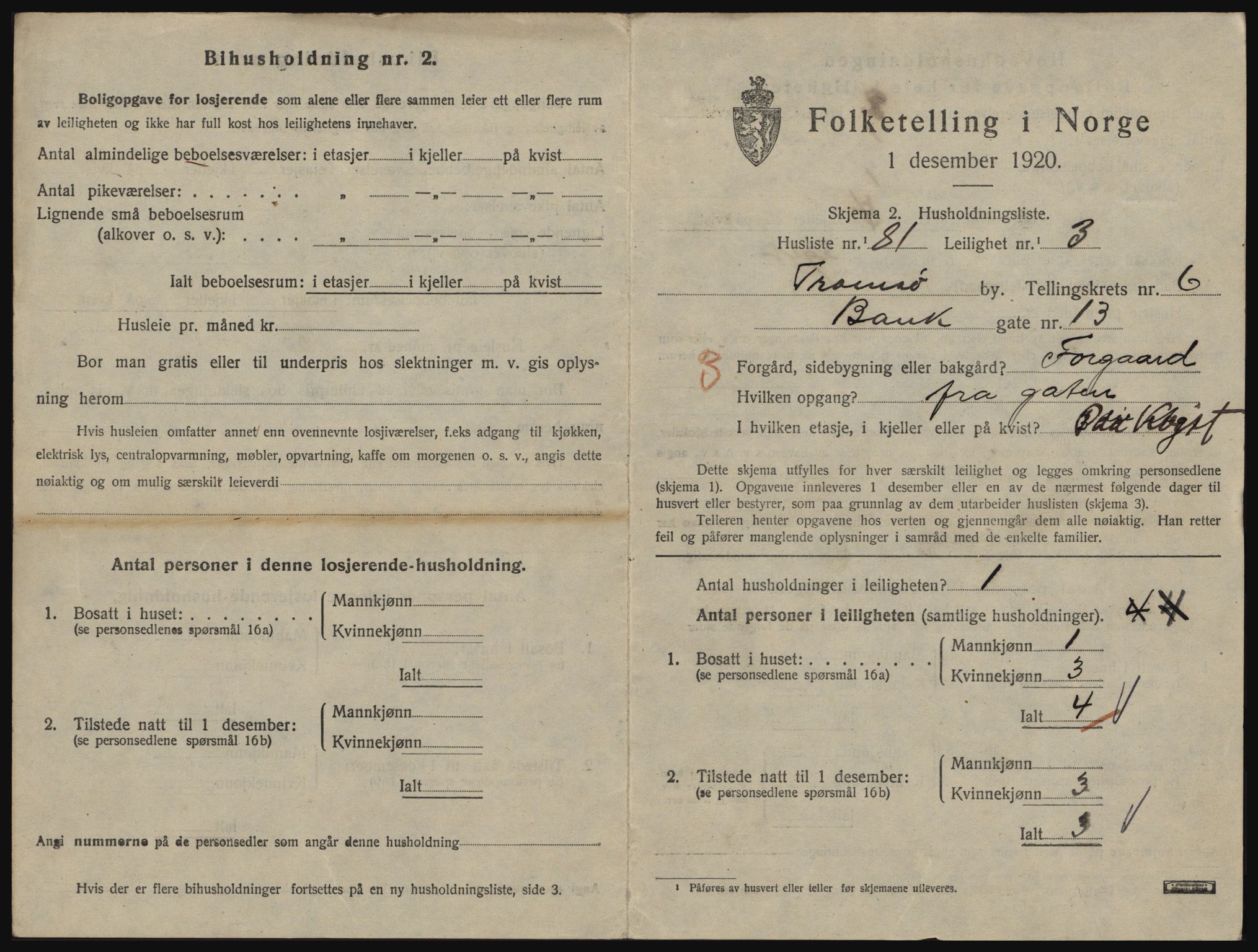 SATØ, 1920 census for Tromsø, 1920, p. 4245