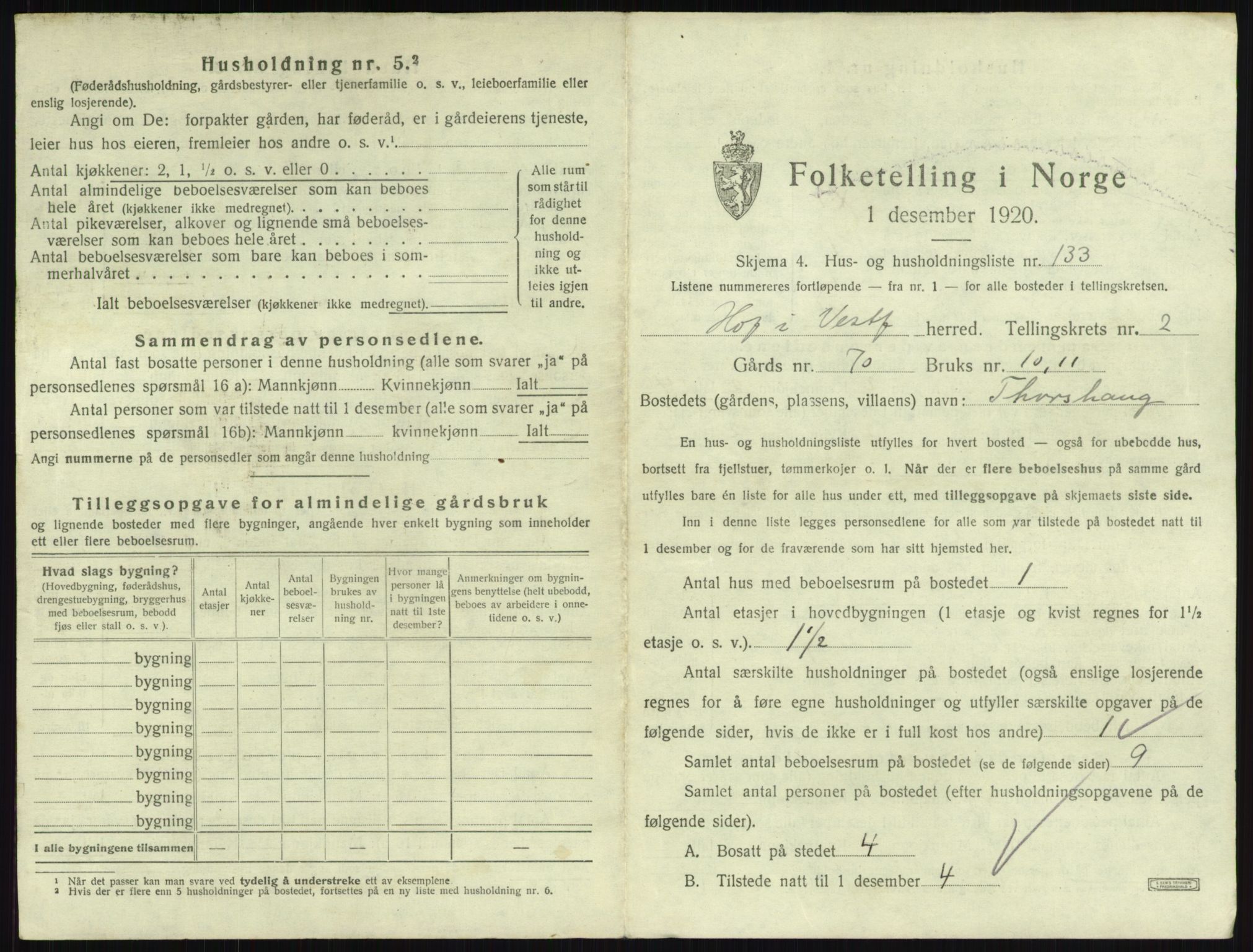 SAKO, 1920 census for Hof, 1920, p. 539