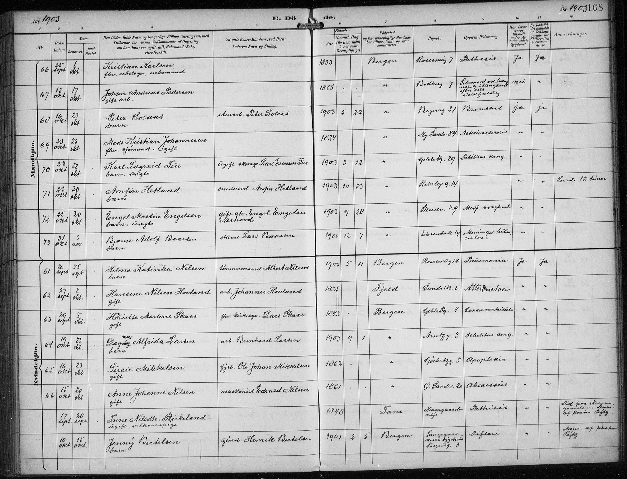 Sandviken Sokneprestembete, AV/SAB-A-77601/H/Ha/L0018: Parish register (official) no. E 1, 1893-1905, p. 168