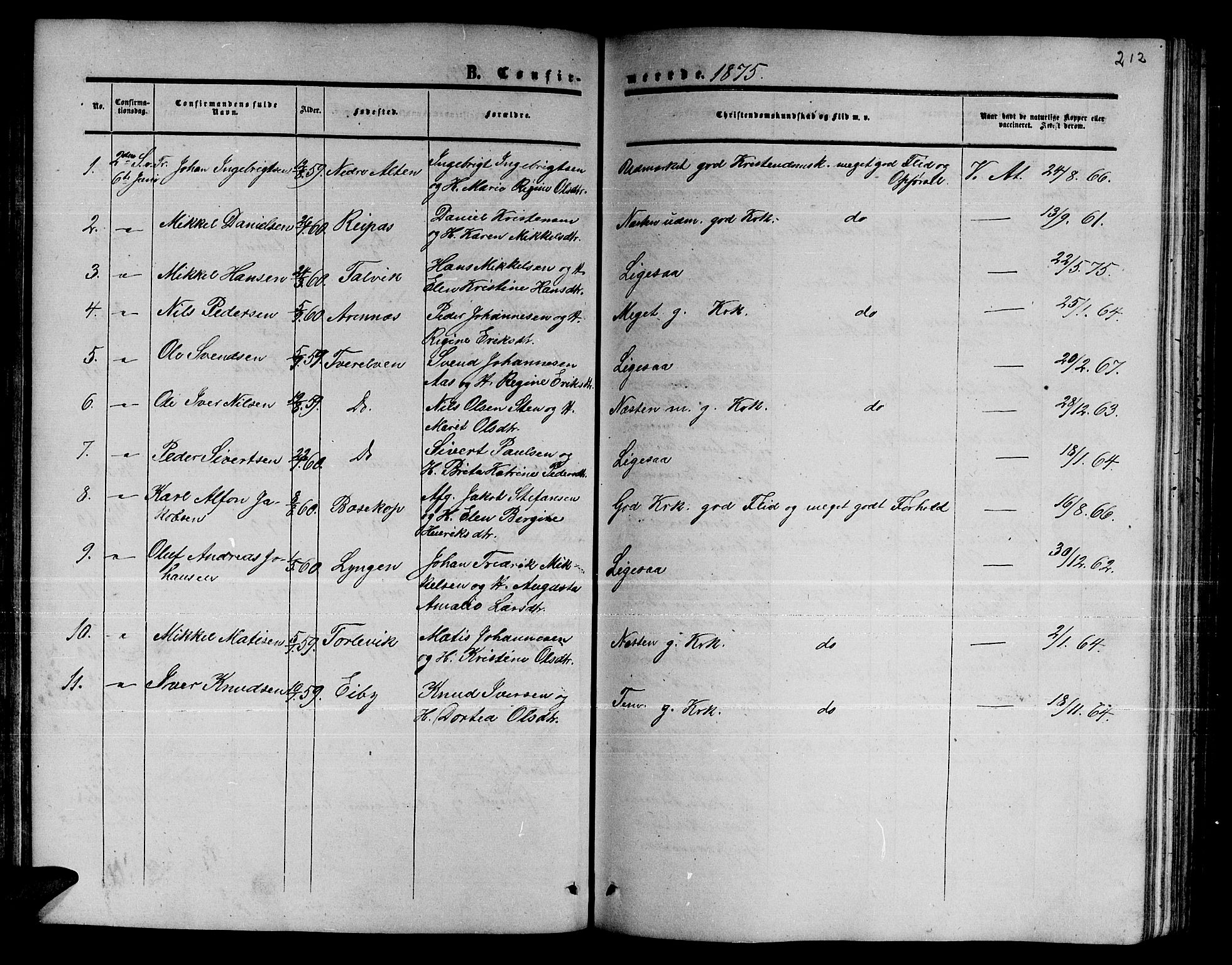 Alta sokneprestkontor, SATØ/S-1338/H/Hb/L0001.klokk: Parish register (copy) no. 1, 1858-1878, p. 211-212