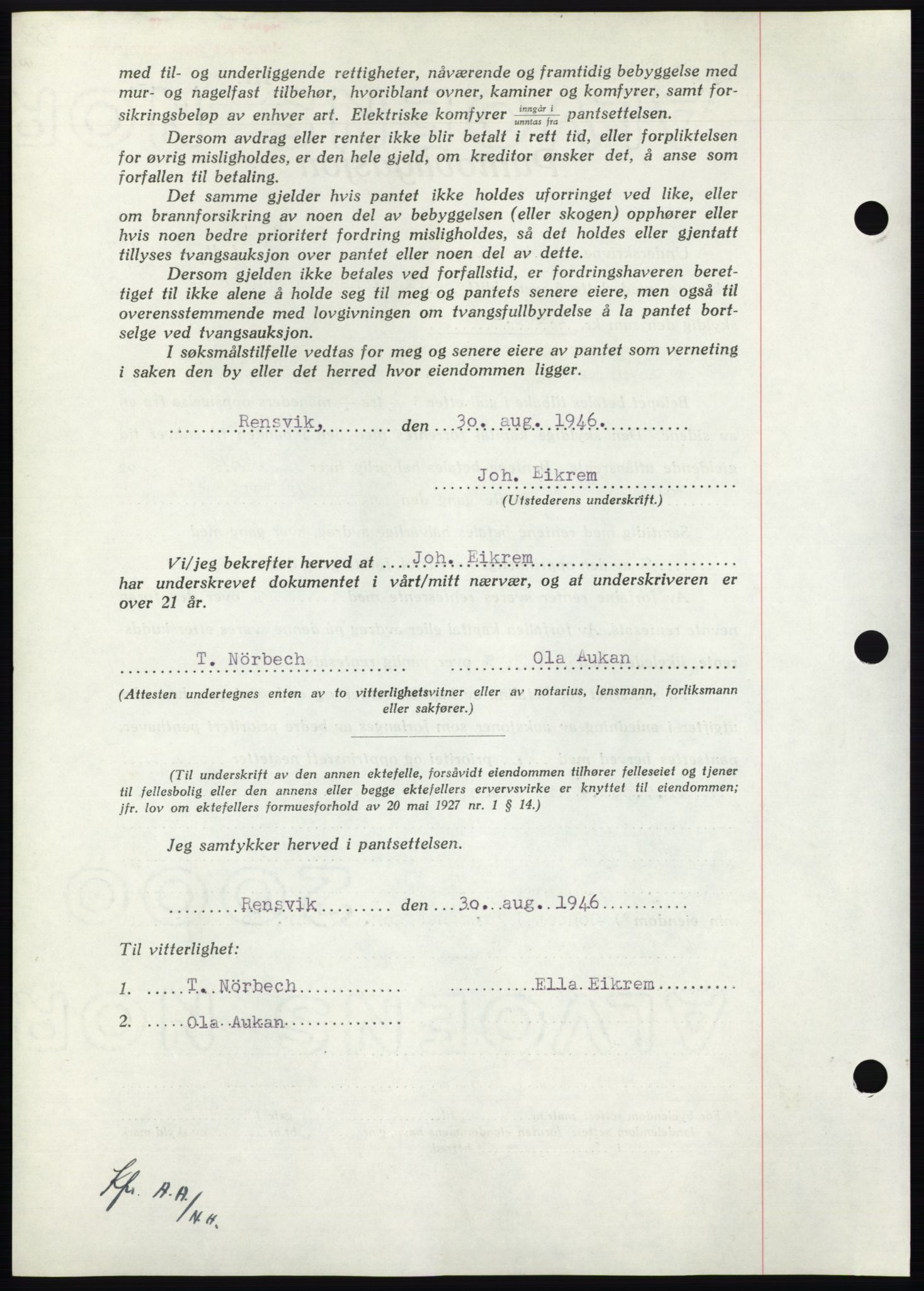 Nordmøre sorenskriveri, AV/SAT-A-4132/1/2/2Ca: Mortgage book no. B94, 1946-1946, Diary no: : 1722/1946