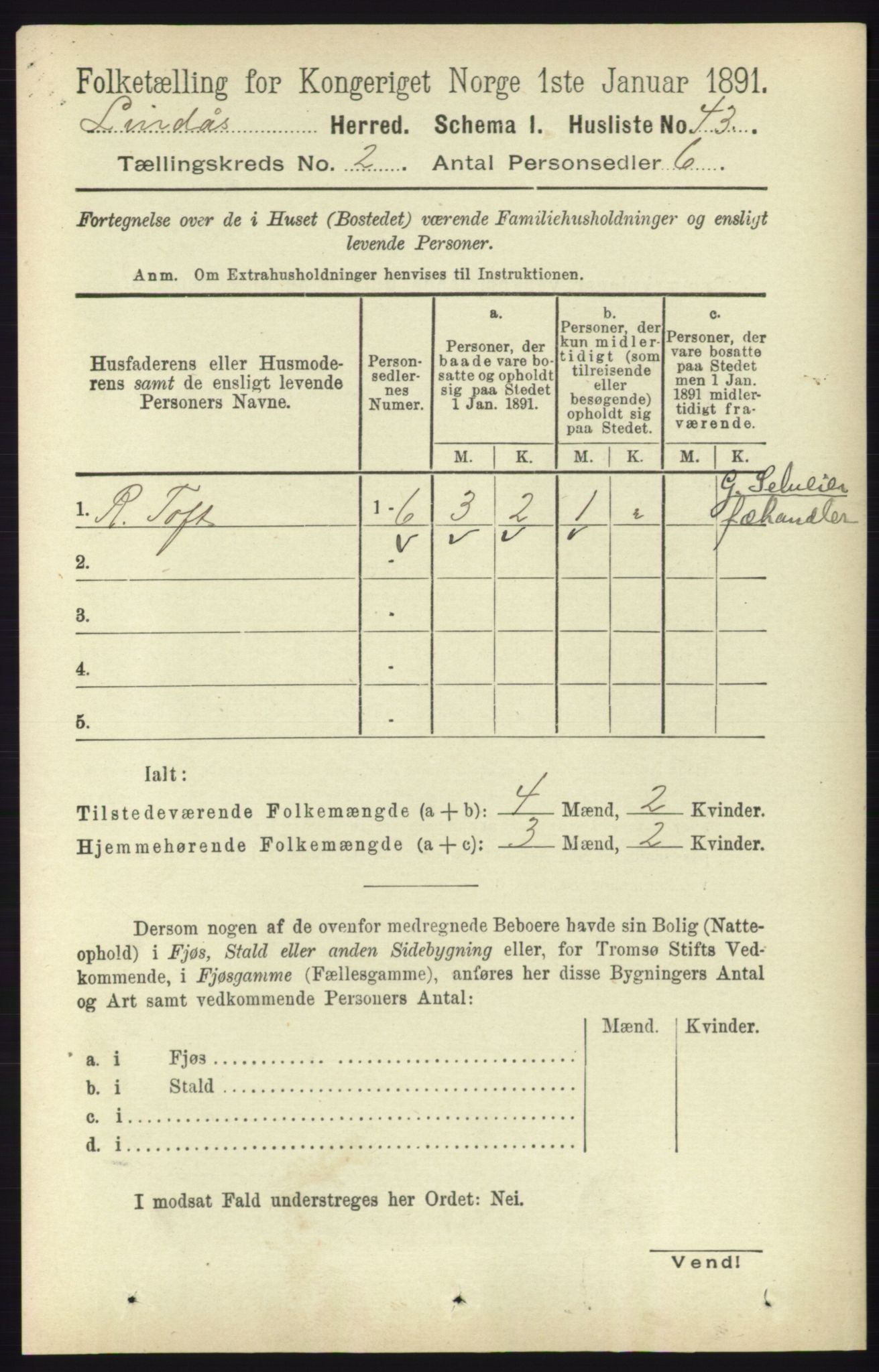 RA, 1891 census for 1263 Lindås, 1891, p. 418