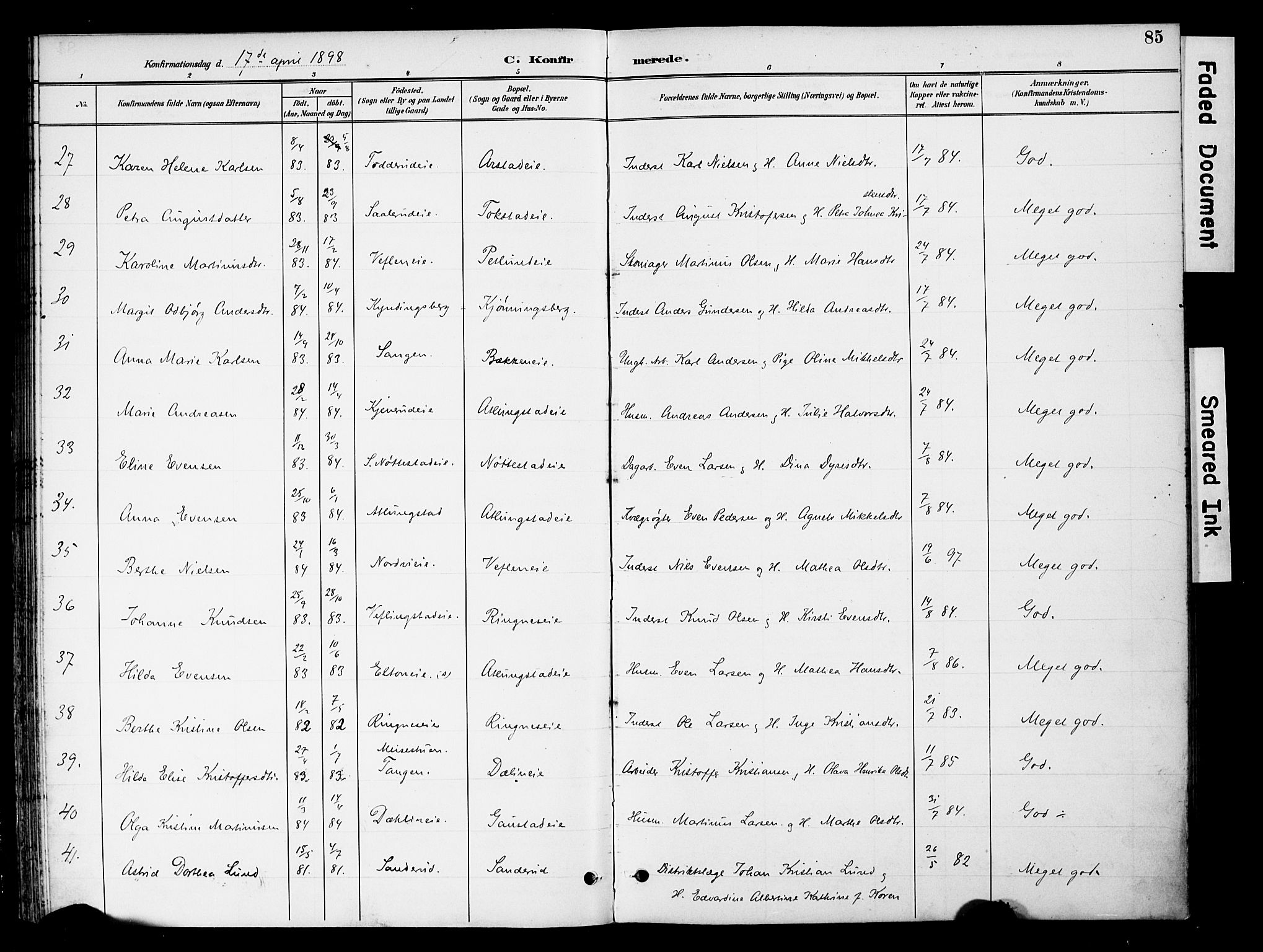 Stange prestekontor, AV/SAH-PREST-002/K/L0021: Parish register (official) no. 21, 1891-1902, p. 85