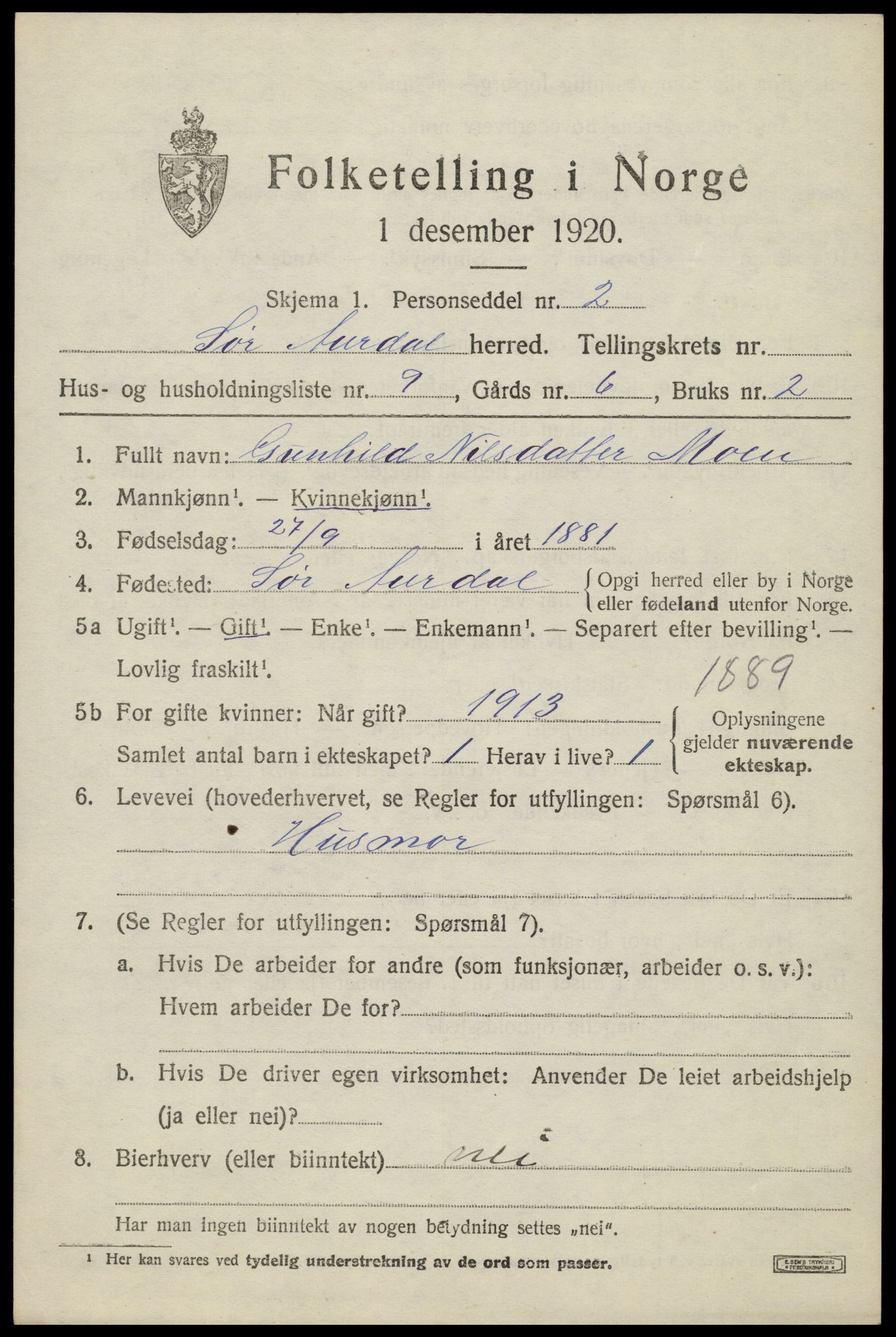 SAH, 1920 census for Sør-Aurdal, 1920, p. 1769