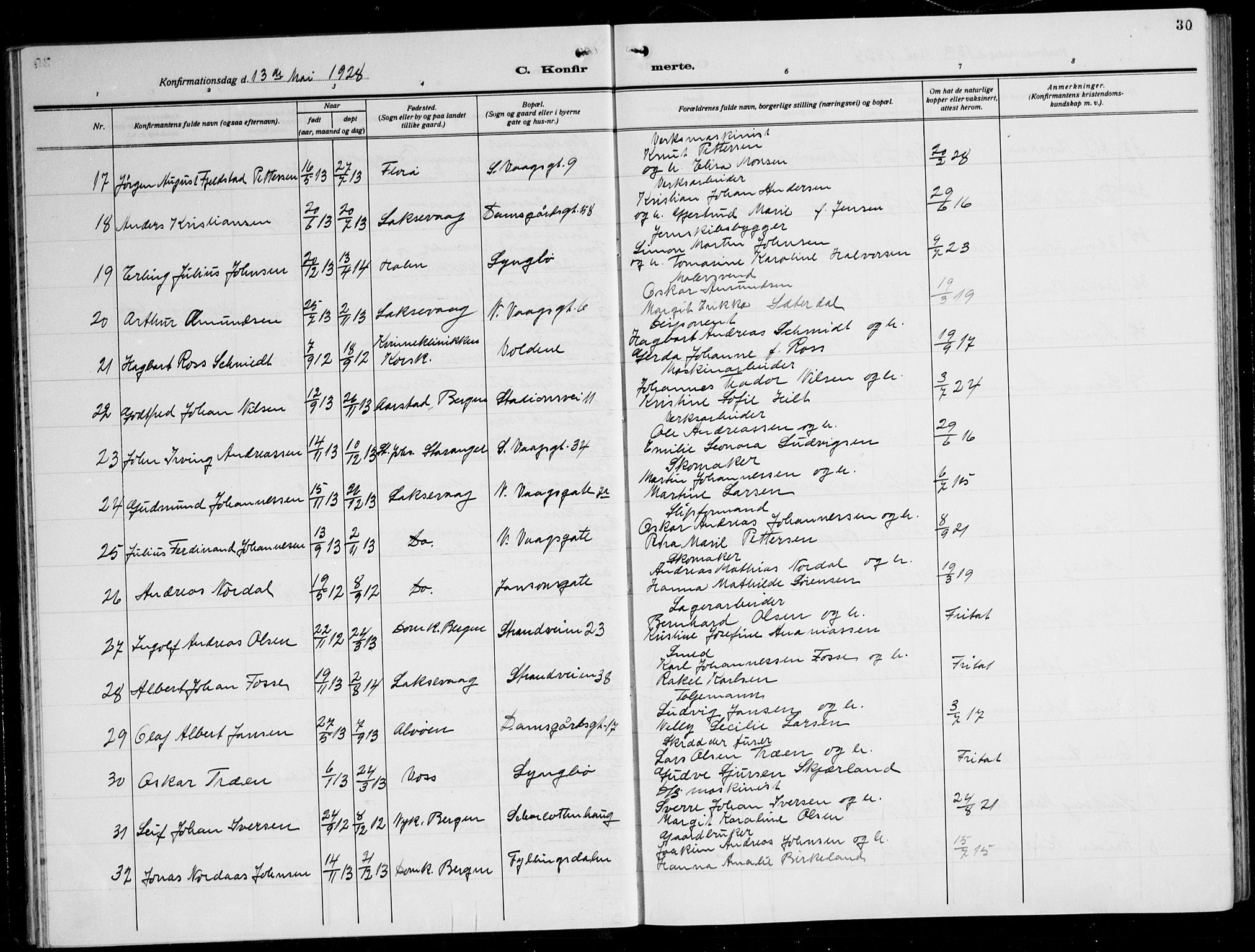 Laksevåg Sokneprestembete, SAB/A-76501/H/Ha/Hab/Haba: Parish register (copy) no. A 10, 1925-1942, p. 30