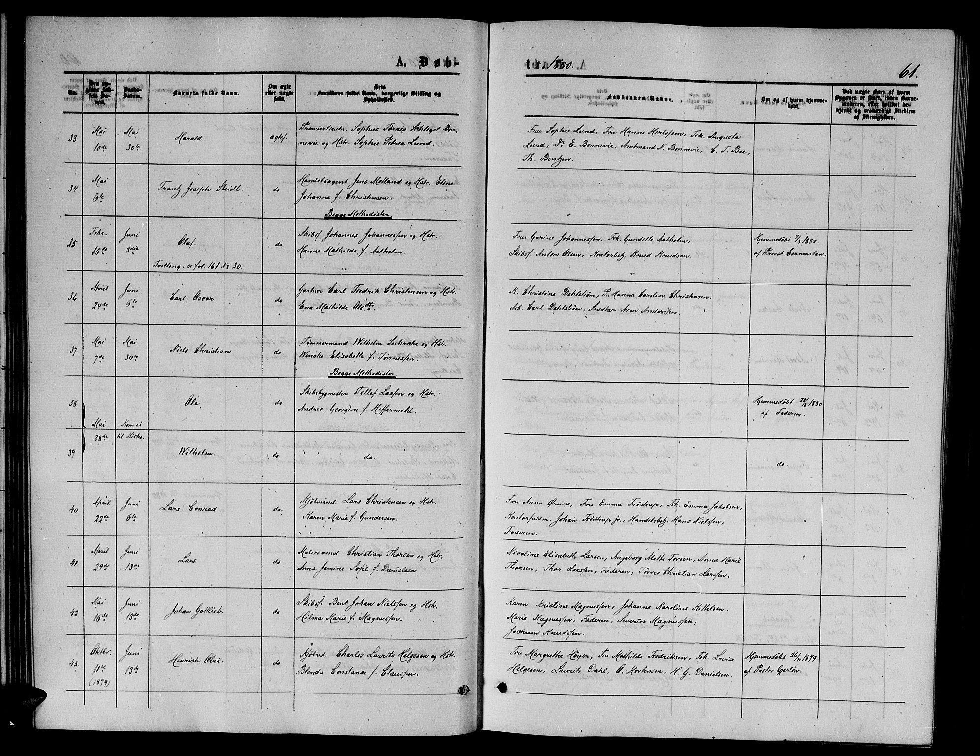 Arendal sokneprestkontor, Trefoldighet, SAK/1111-0040/F/Fb/L0005: Parish register (copy) no. B 5, 1874-1888, p. 61