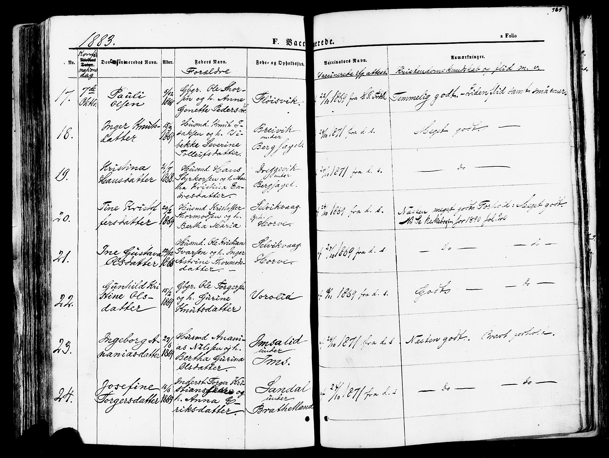 Høgsfjord sokneprestkontor, AV/SAST-A-101624/H/Ha/Haa/L0002: Parish register (official) no. A 2, 1855-1885, p. 369