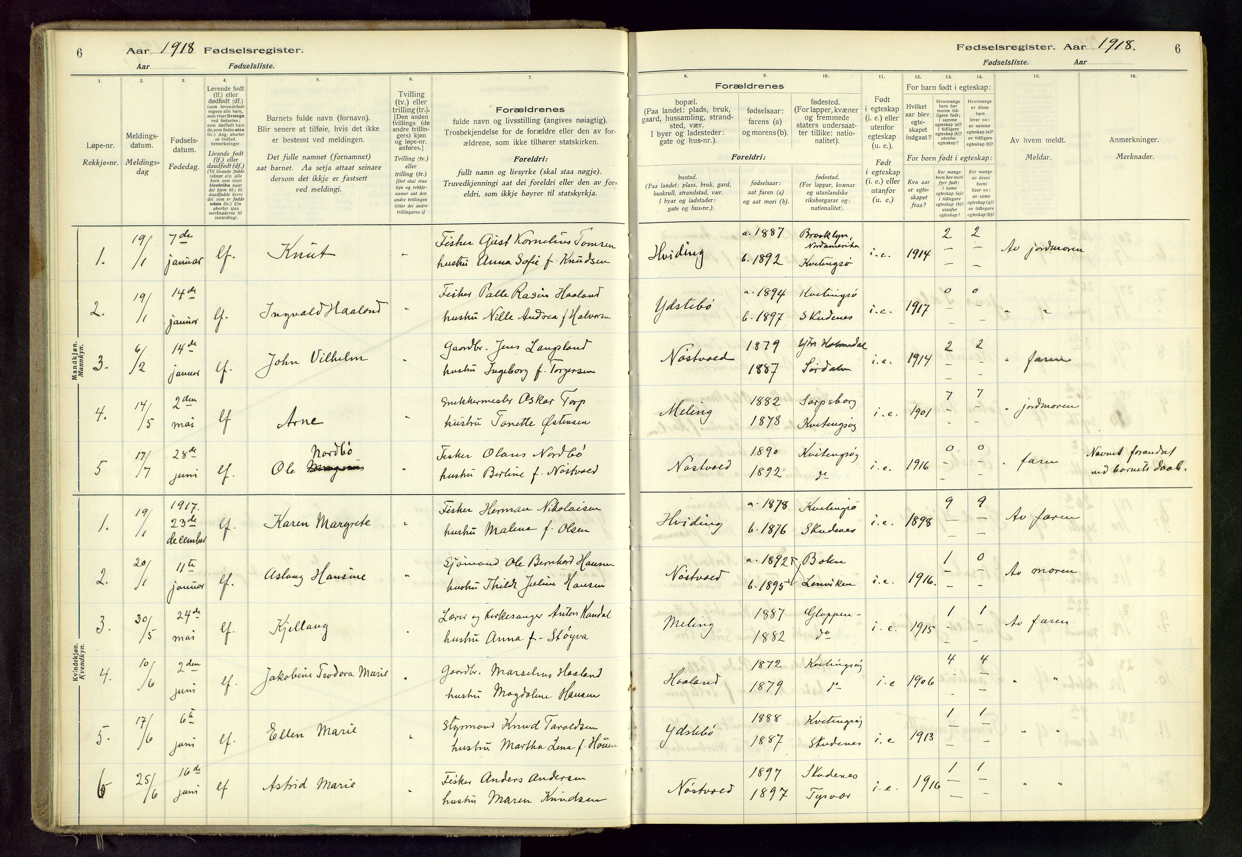 Randaberg sokneprestkontor, AV/SAST-A-101798/001/A/L0004: Birth register no. 4, 1916-1982, p. 6