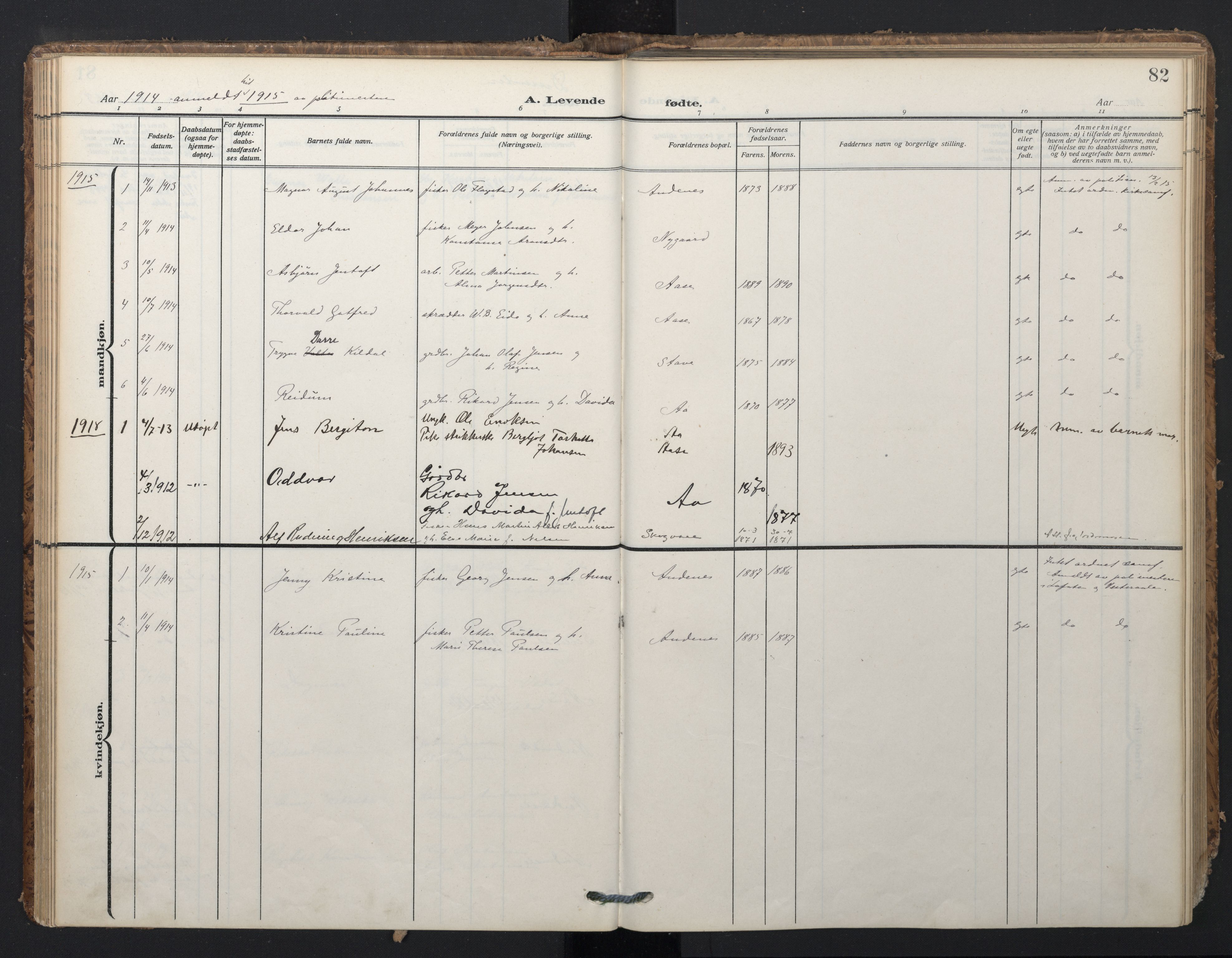 Ministerialprotokoller, klokkerbøker og fødselsregistre - Nordland, SAT/A-1459/897/L1401: Parish register (official) no. 897A08, 1909-1921, p. 82