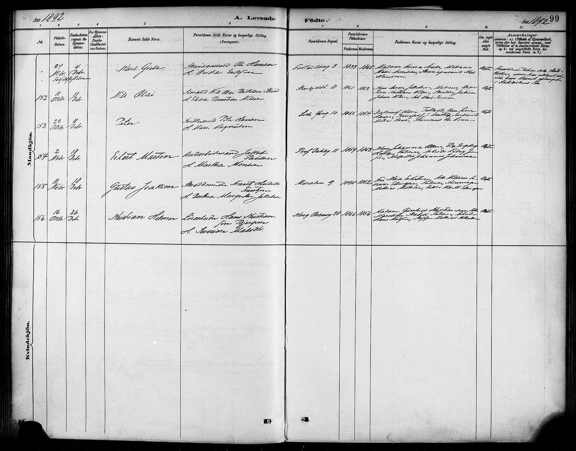 Korskirken sokneprestembete, SAB/A-76101/H/Haa/L0022: Parish register (official) no. B 8, 1889-1899, p. 99