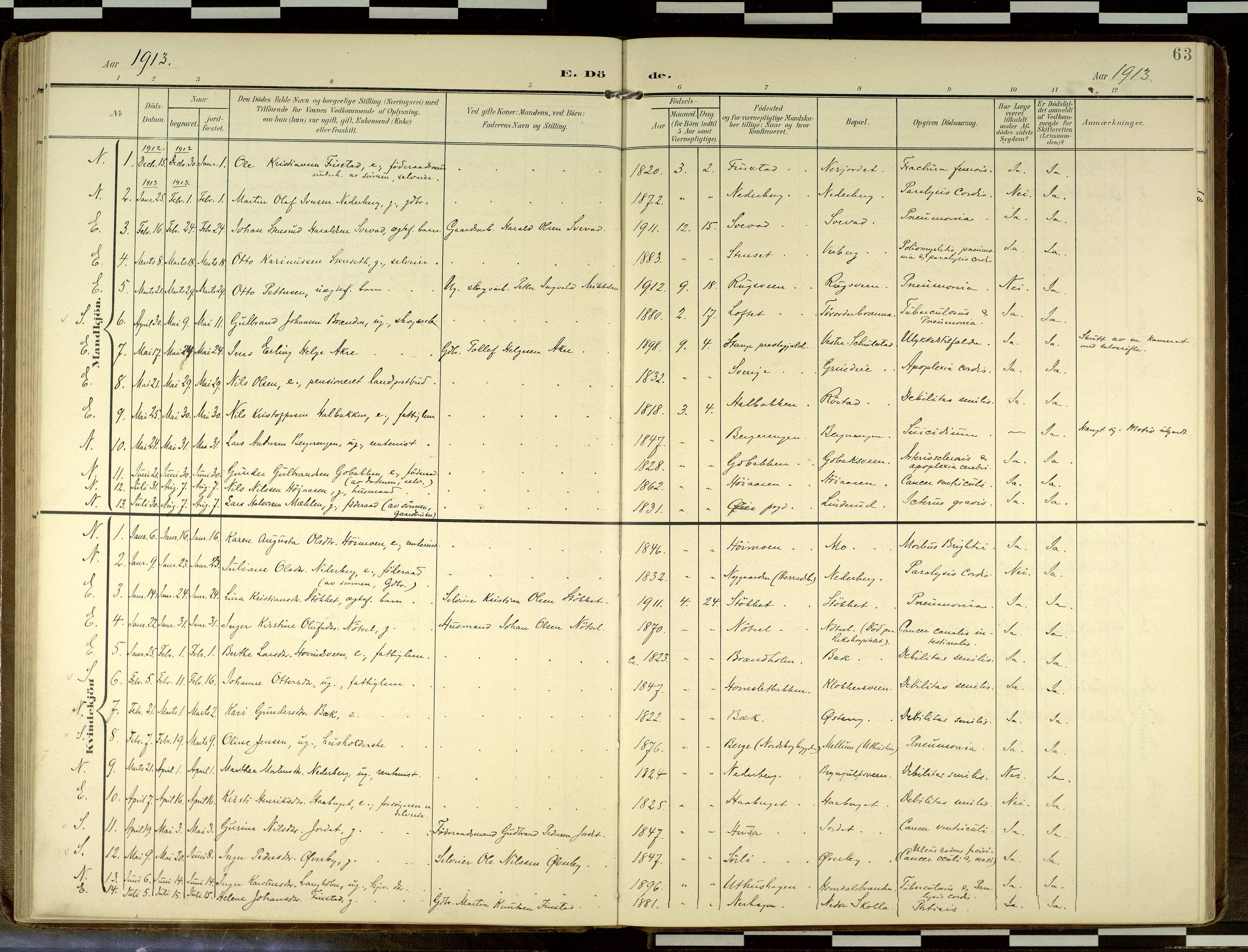 Elverum prestekontor, AV/SAH-PREST-044/H/Ha/Haa/L0019: Parish register (official) no. 19, 1903-1926, p. 63