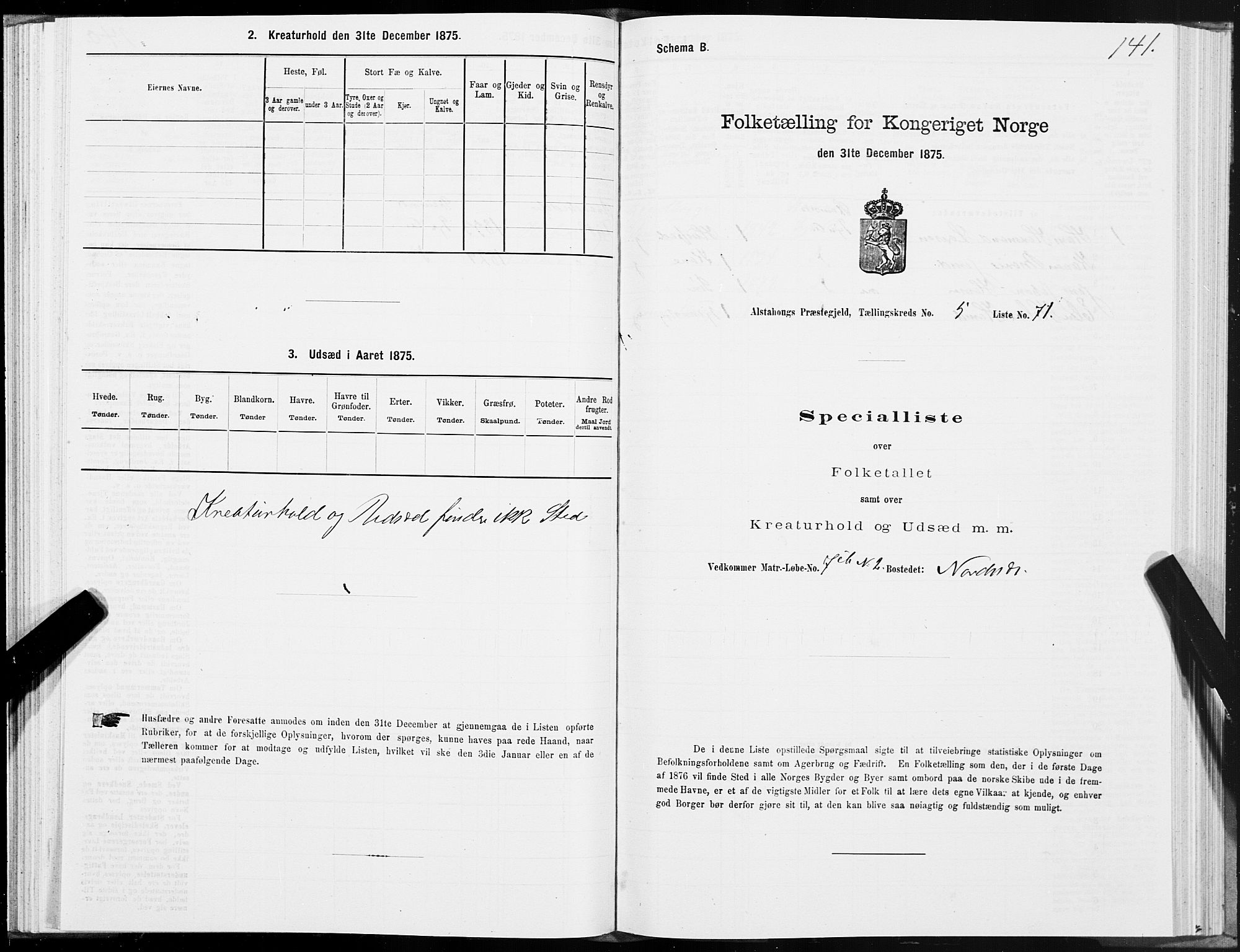 SAT, 1875 census for 1820P Alstahaug, 1875, p. 4141