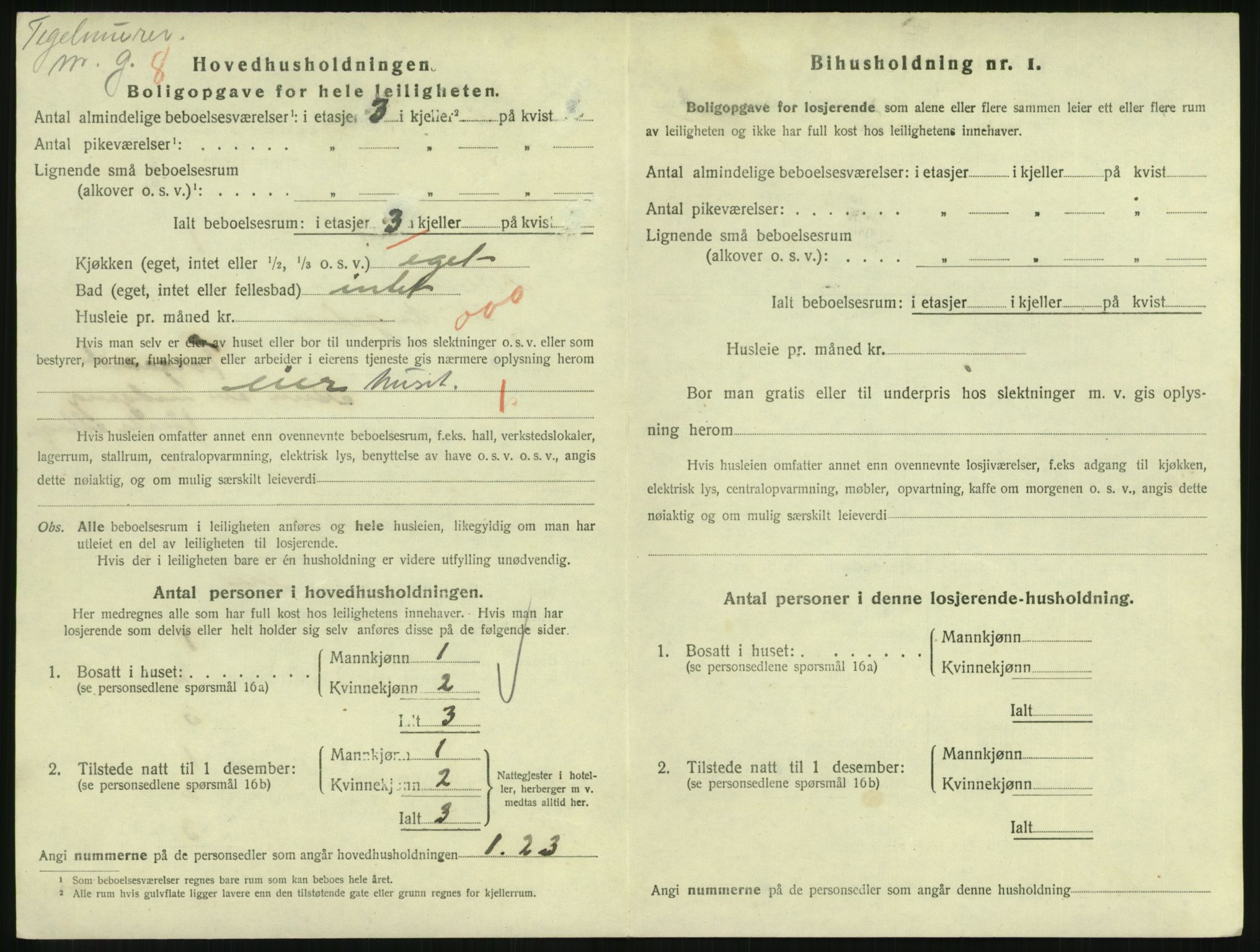 SAH, 1920 census for Lillehammer, 1920, p. 3395