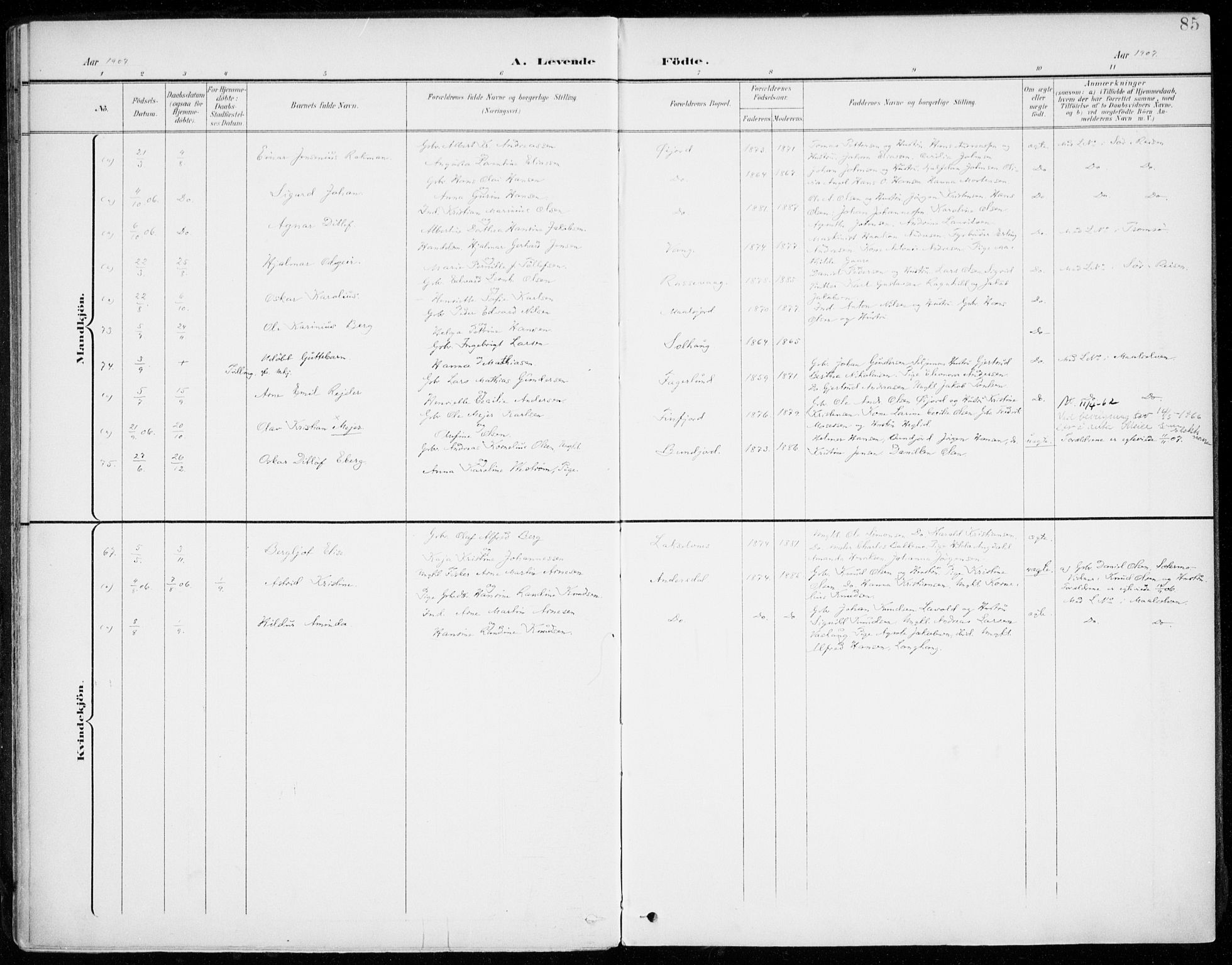 Lenvik sokneprestembete, SATØ/S-1310/H/Ha/Haa/L0014kirke: Parish register (official) no. 14, 1899-1909, p. 85