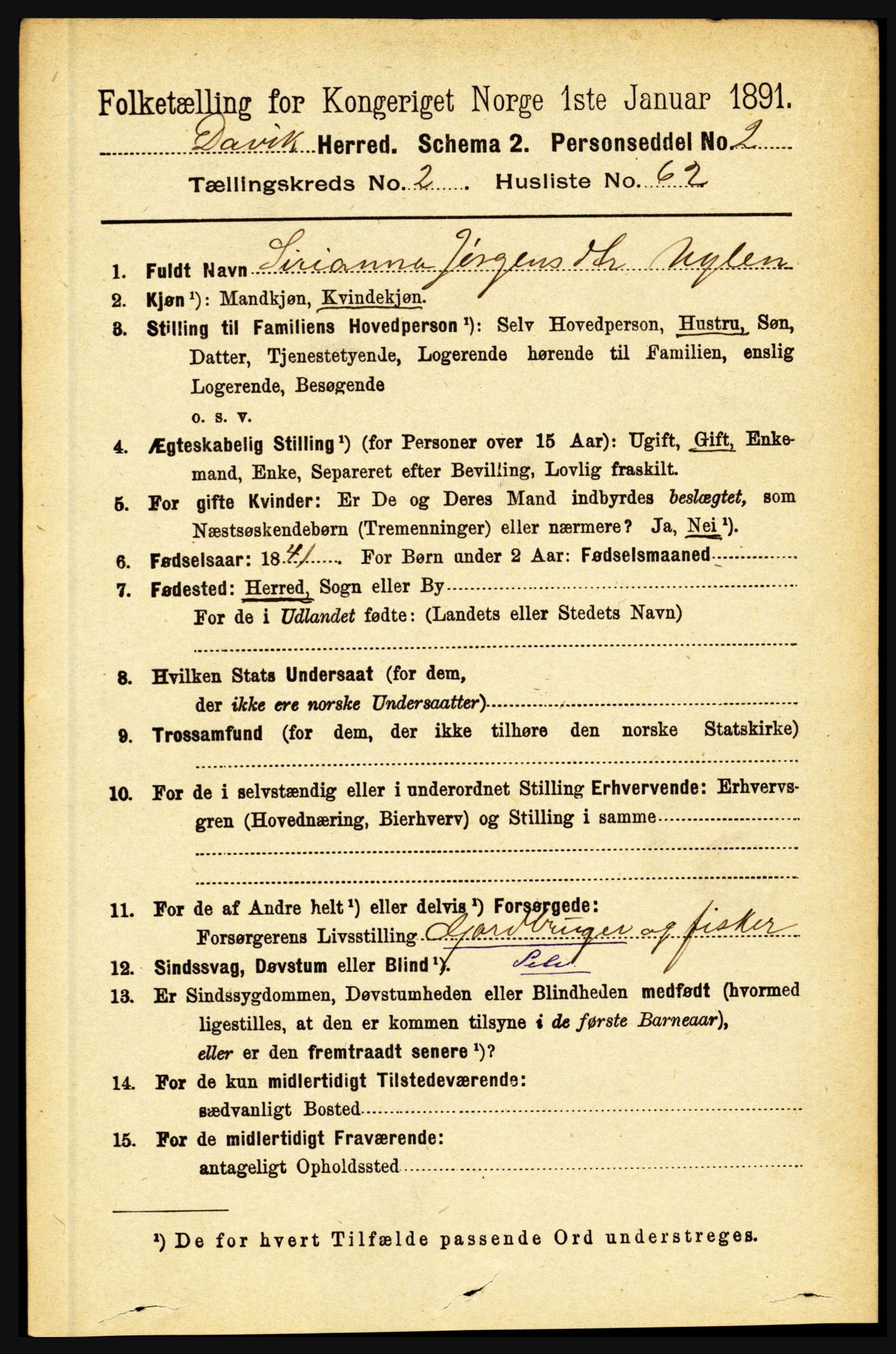 RA, 1891 census for 1442 Davik, 1891, p. 921