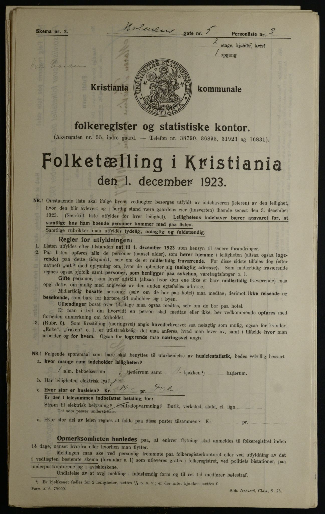 OBA, Municipal Census 1923 for Kristiania, 1923, p. 45663