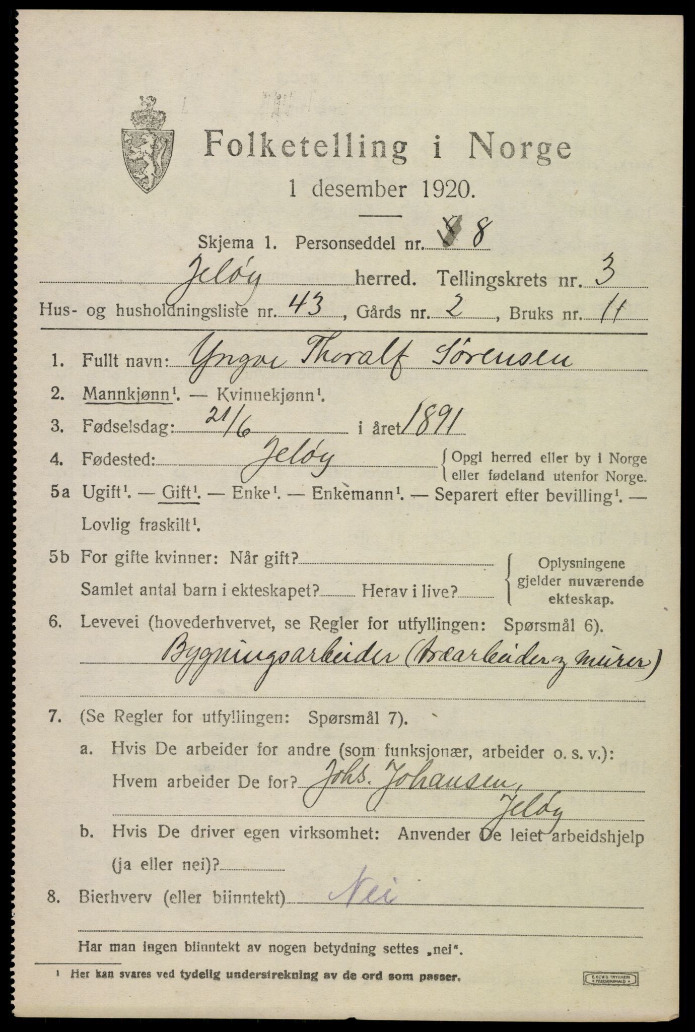 SAO, 1920 census for Moss land district, 1920, p. 3775