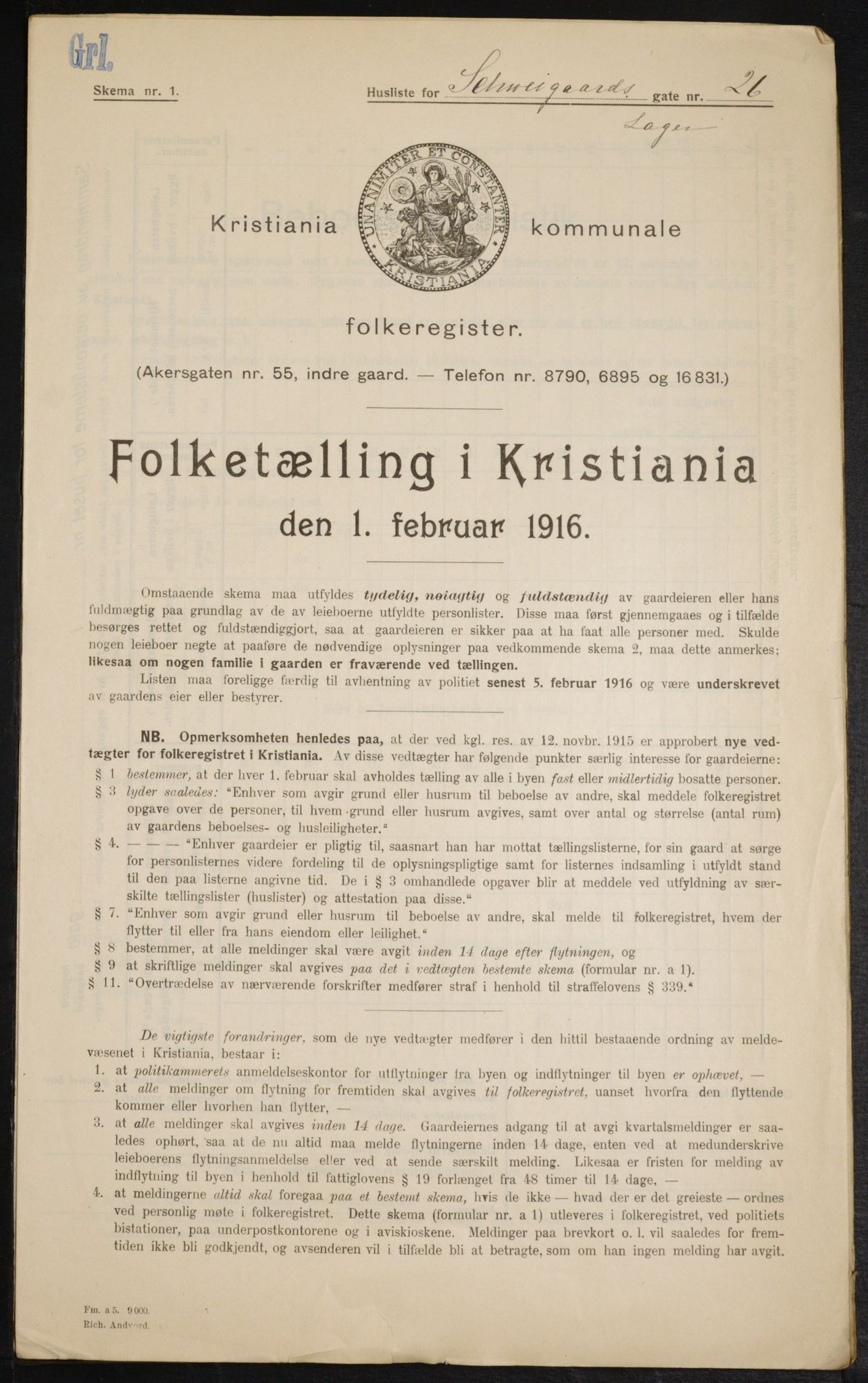 OBA, Municipal Census 1916 for Kristiania, 1916, p. 92964