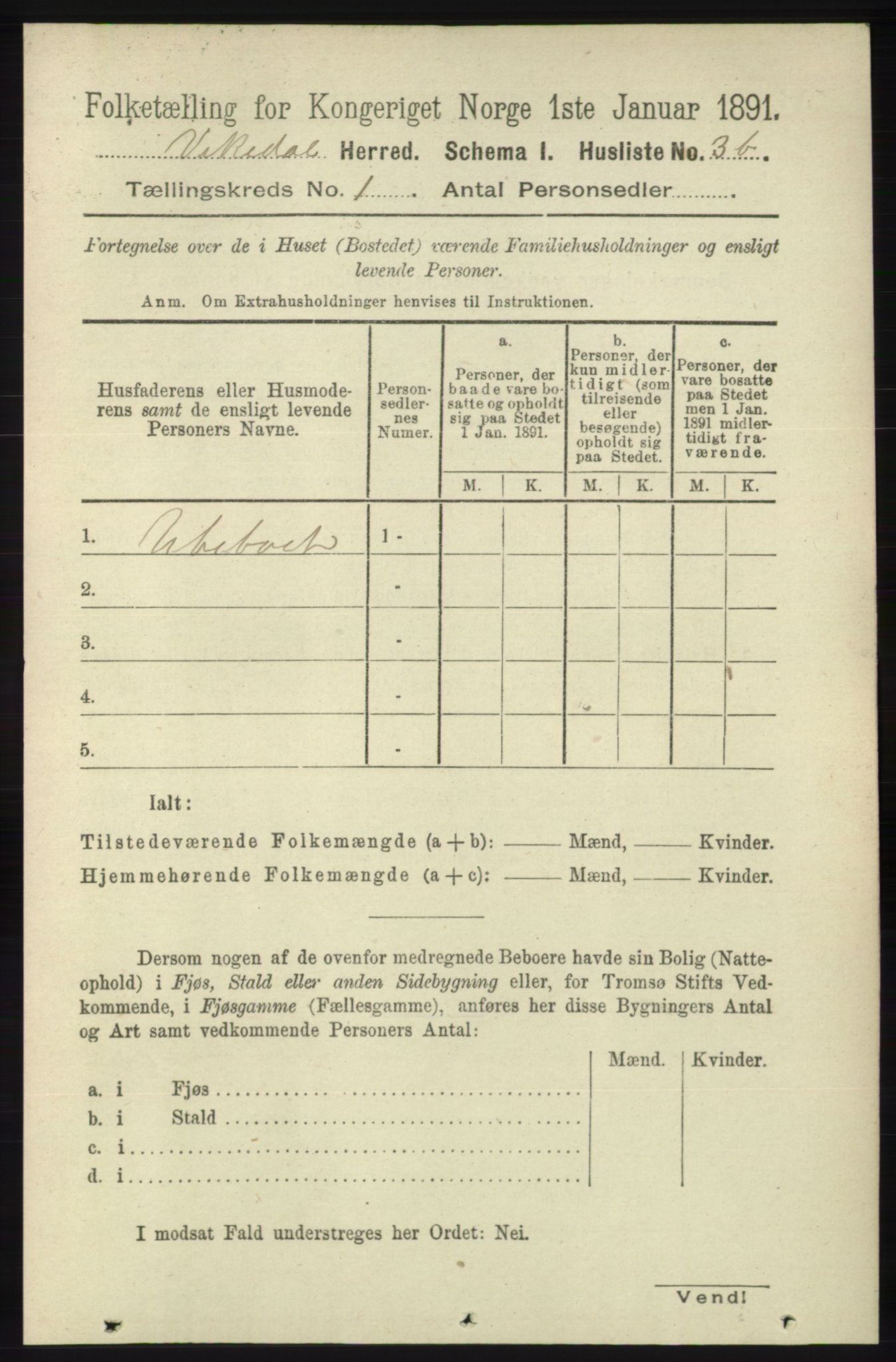 RA, 1891 census for 1157 Vikedal, 1891, p. 34