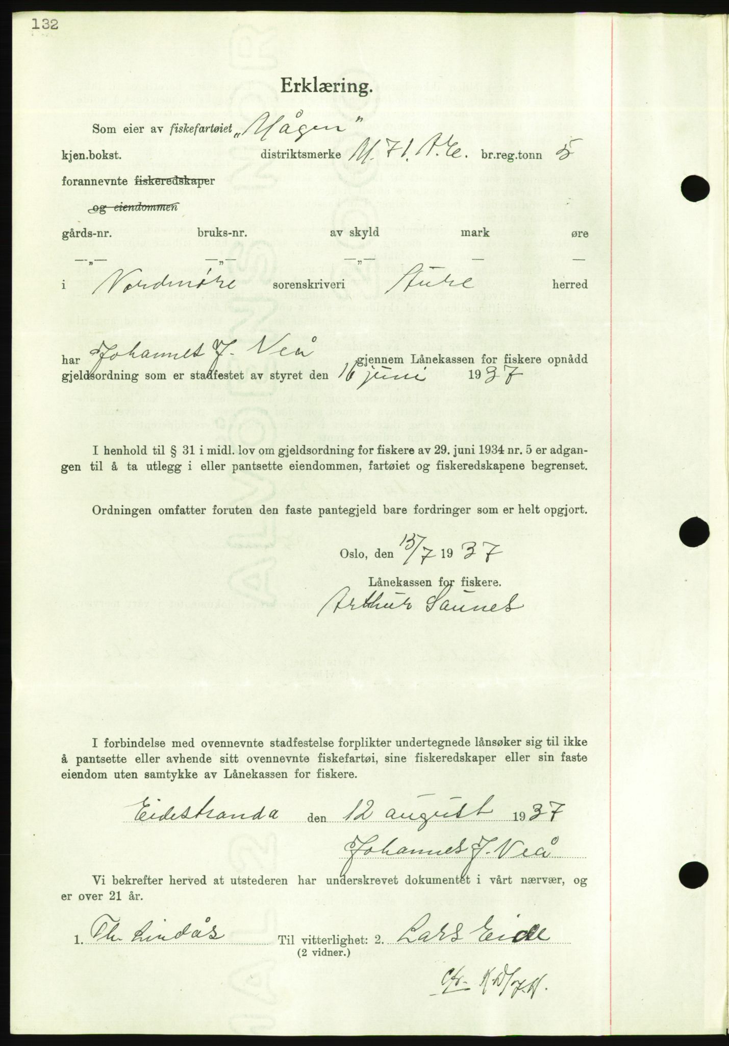 Nordmøre sorenskriveri, AV/SAT-A-4132/1/2/2Ca/L0092: Mortgage book no. B82, 1937-1938, Diary no: : 2571/1937