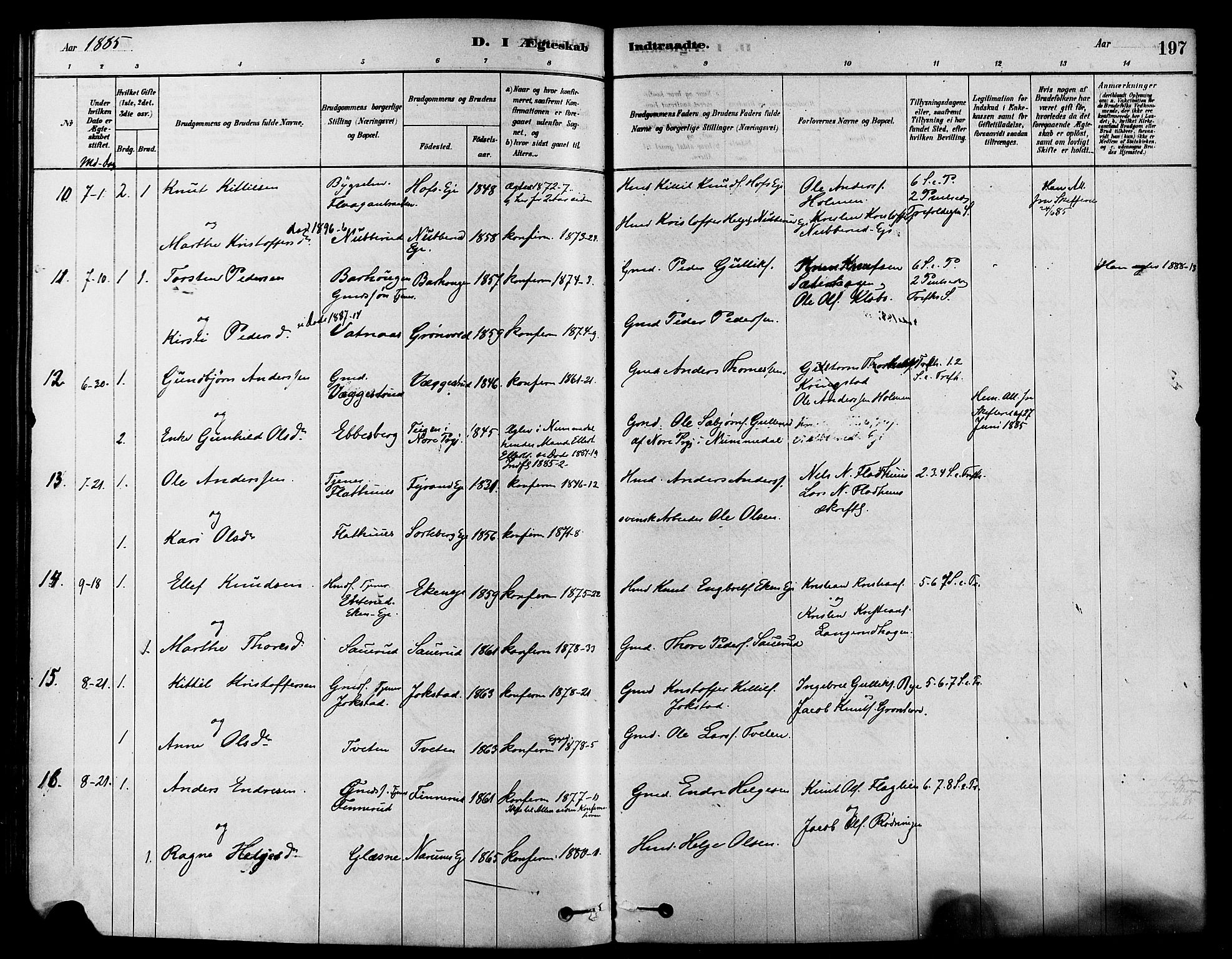 Sigdal kirkebøker, AV/SAKO-A-245/F/Fa/L0011: Parish register (official) no. I 11, 1879-1887, p. 197