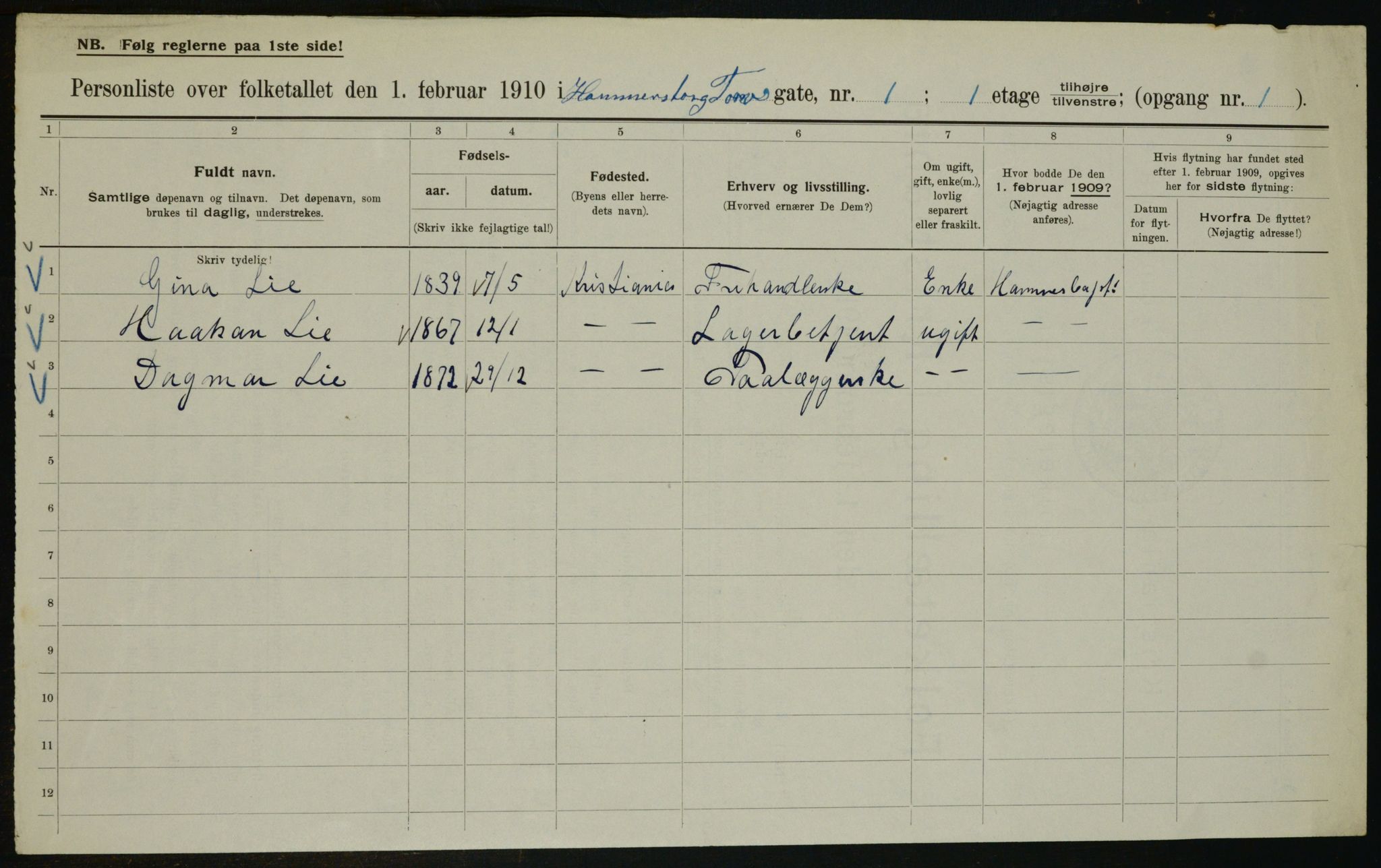 OBA, Municipal Census 1910 for Kristiania, 1910, p. 32238