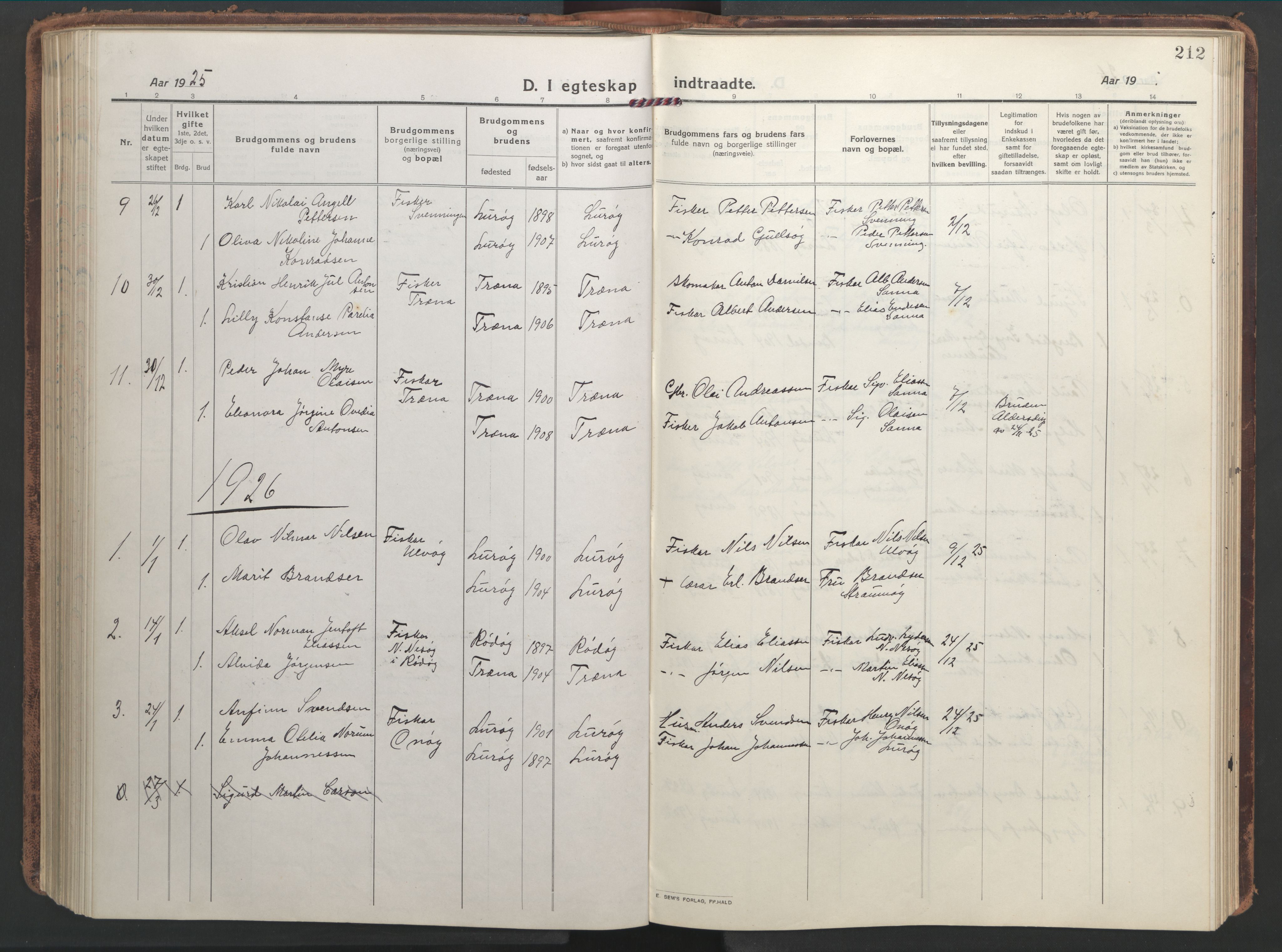 Ministerialprotokoller, klokkerbøker og fødselsregistre - Nordland, SAT/A-1459/839/L0574: Parish register (copy) no. 839C04, 1918-1950, p. 212