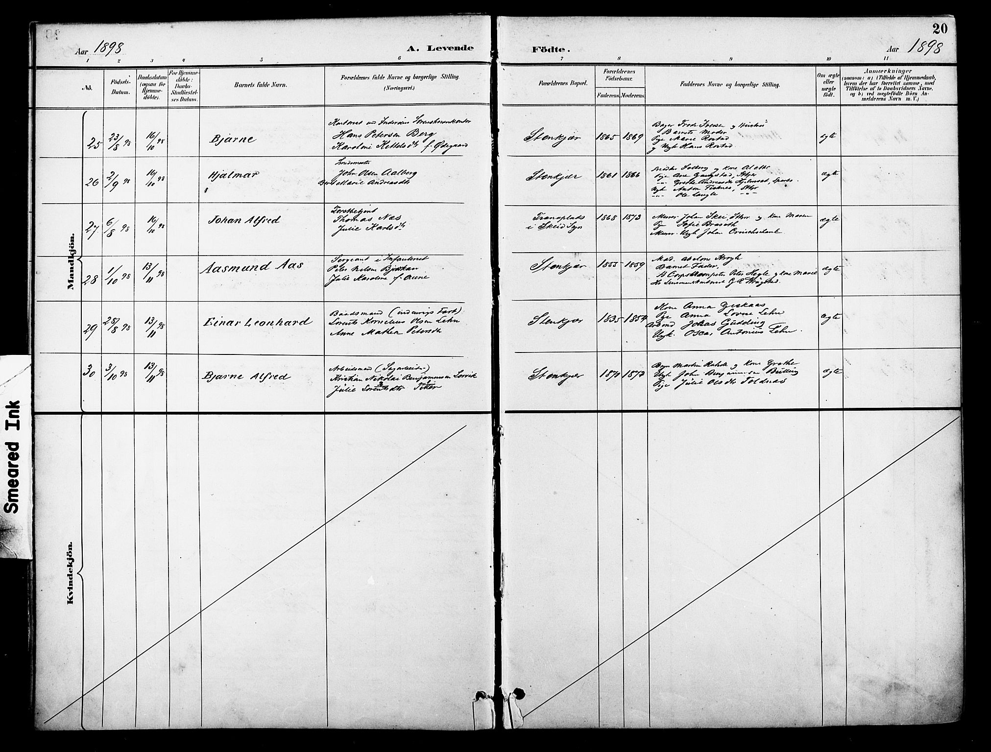 Ministerialprotokoller, klokkerbøker og fødselsregistre - Nord-Trøndelag, AV/SAT-A-1458/739/L0372: Parish register (official) no. 739A04, 1895-1903, p. 20