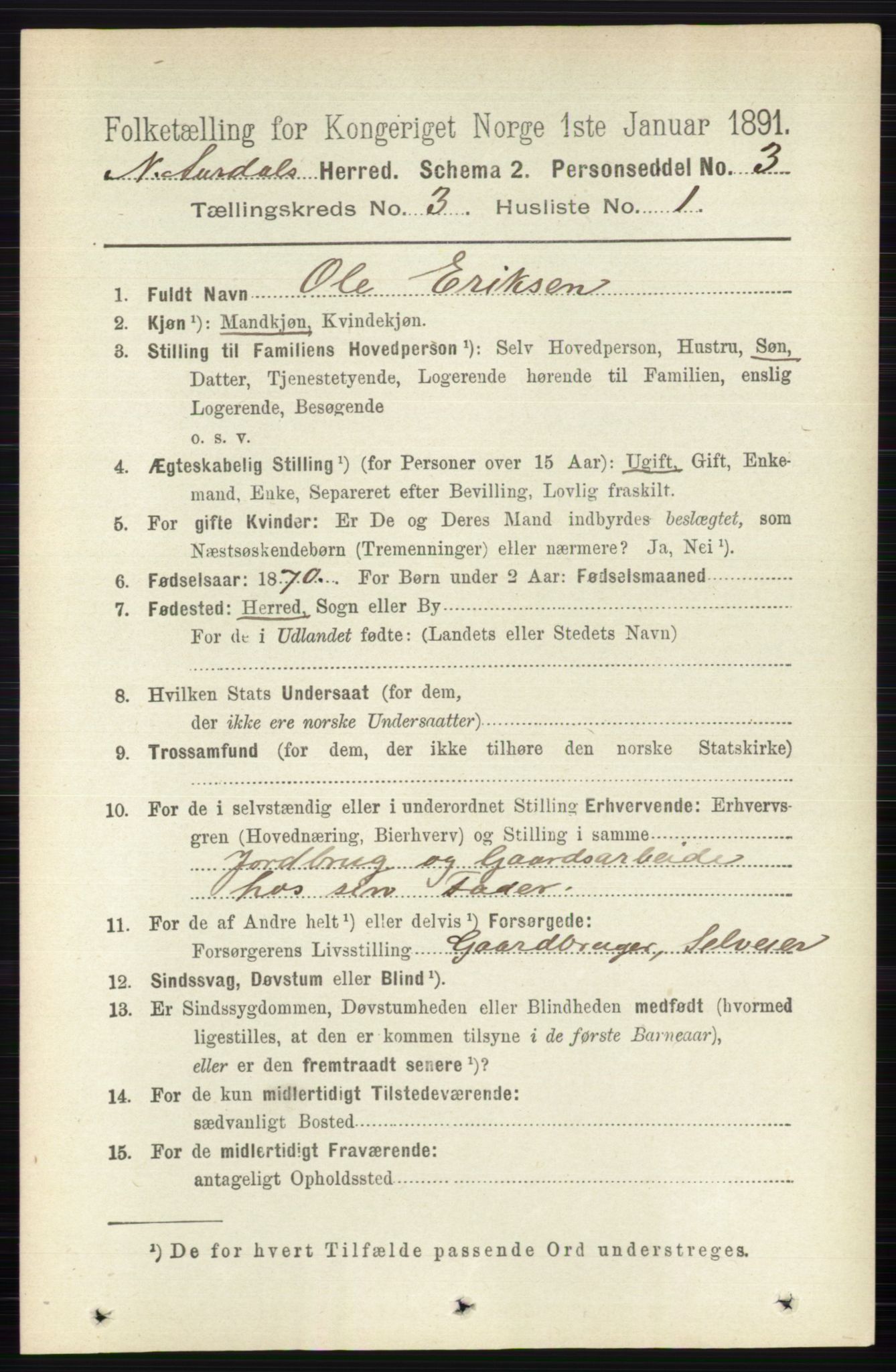 RA, 1891 census for 0542 Nord-Aurdal, 1891, p. 959