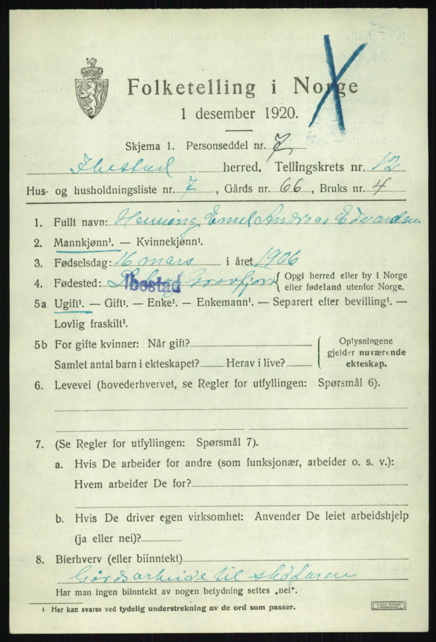 SATØ, 1920 census for Ibestad, 1920, p. 6465