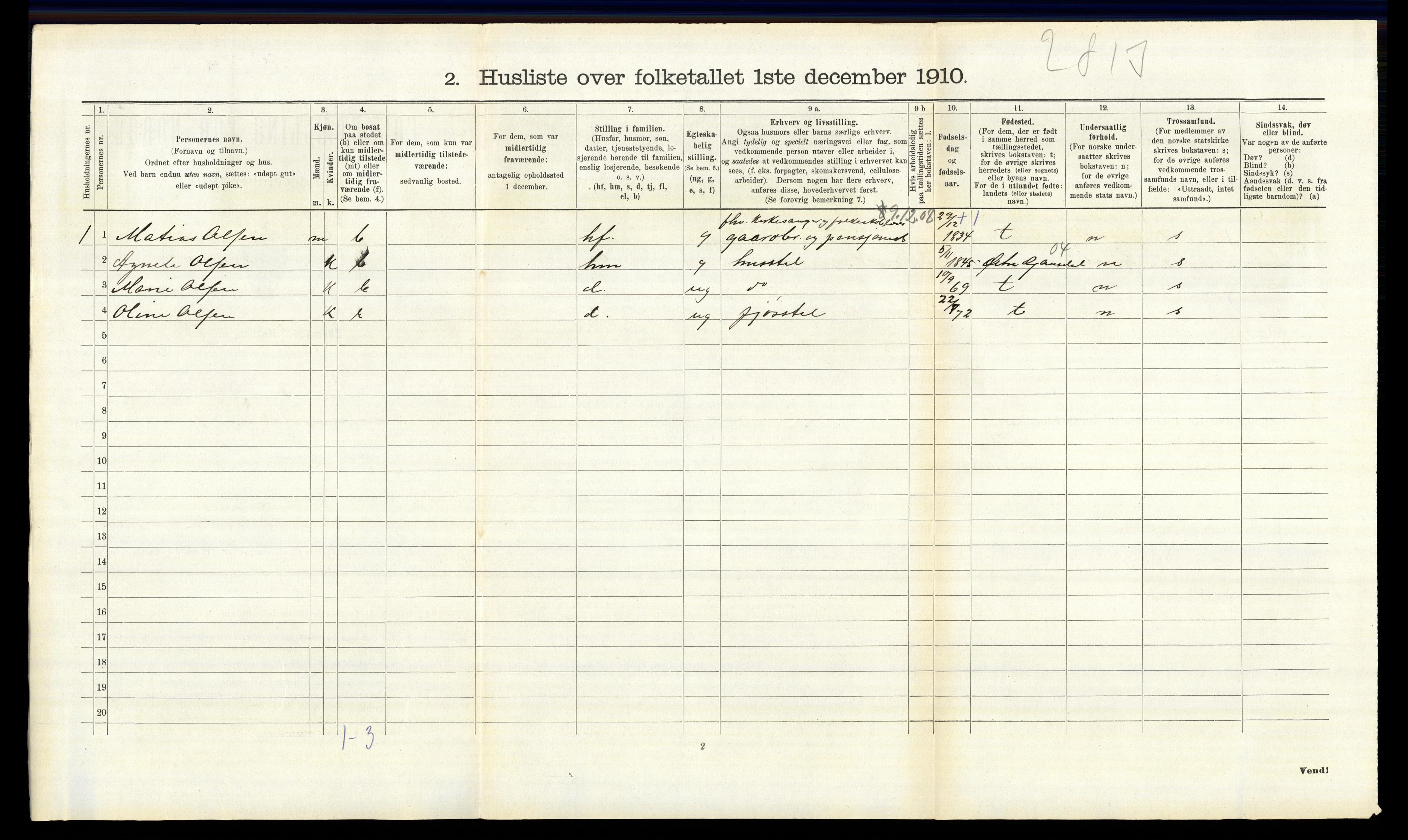 RA, 1910 census for Fåberg, 1910, p. 1047