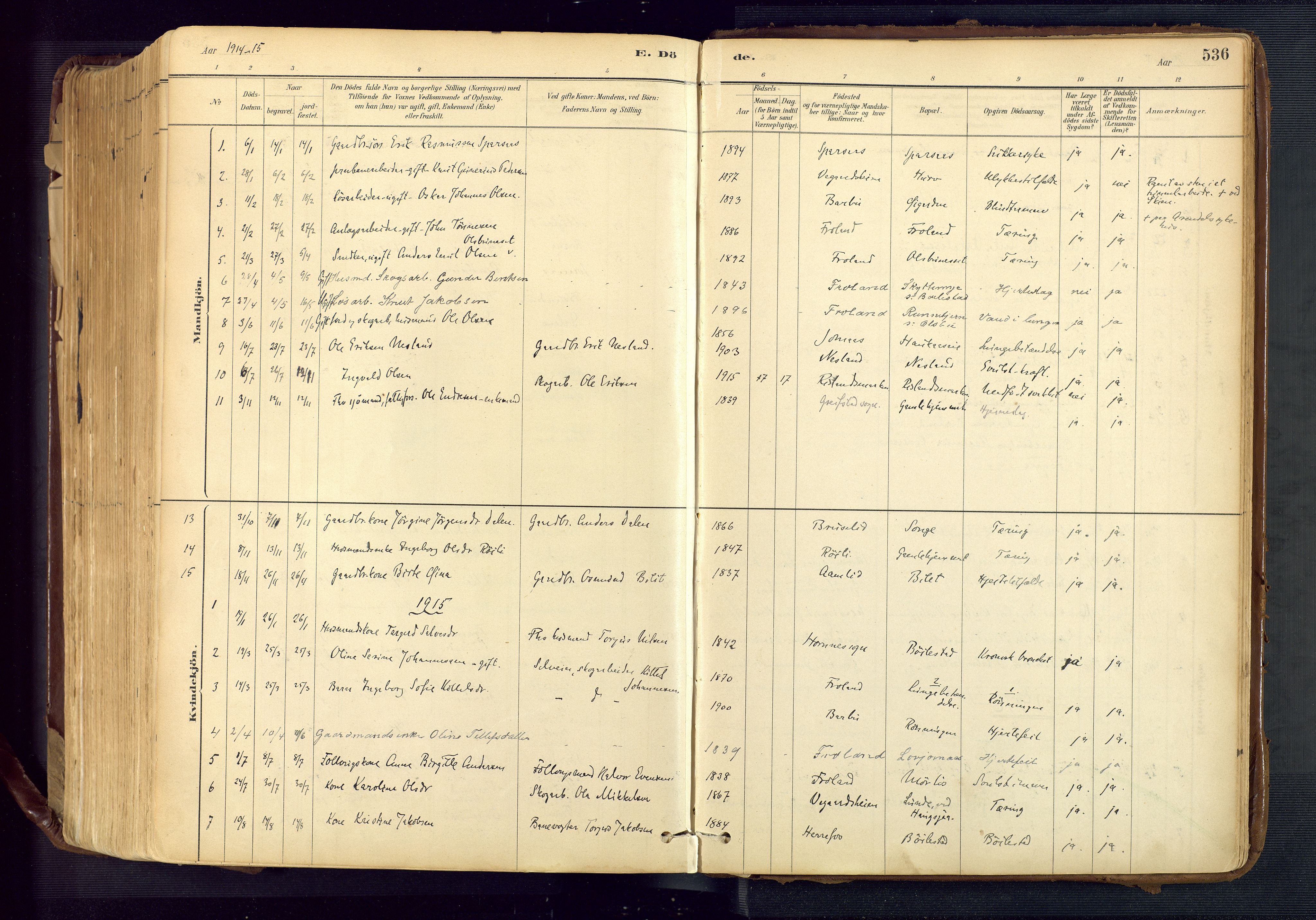 Froland sokneprestkontor, AV/SAK-1111-0013/F/Fa/L0005: Parish register (official) no. A 5, 1882-1921, p. 536