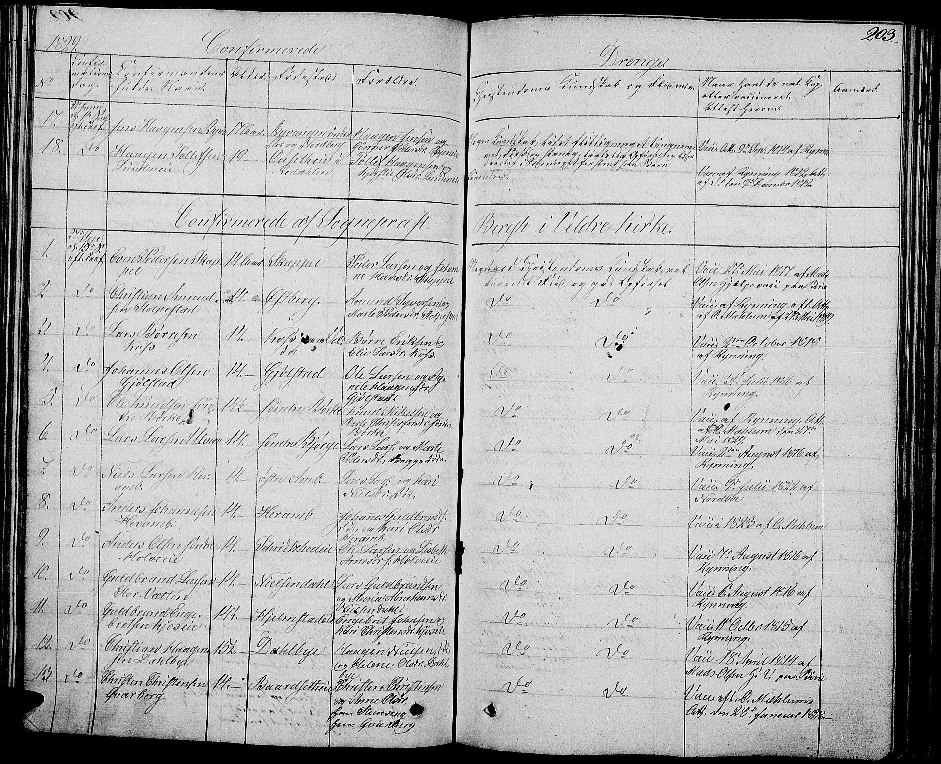 Ringsaker prestekontor, AV/SAH-PREST-014/L/La/L0004: Parish register (copy) no. 4, 1827-1838, p. 203