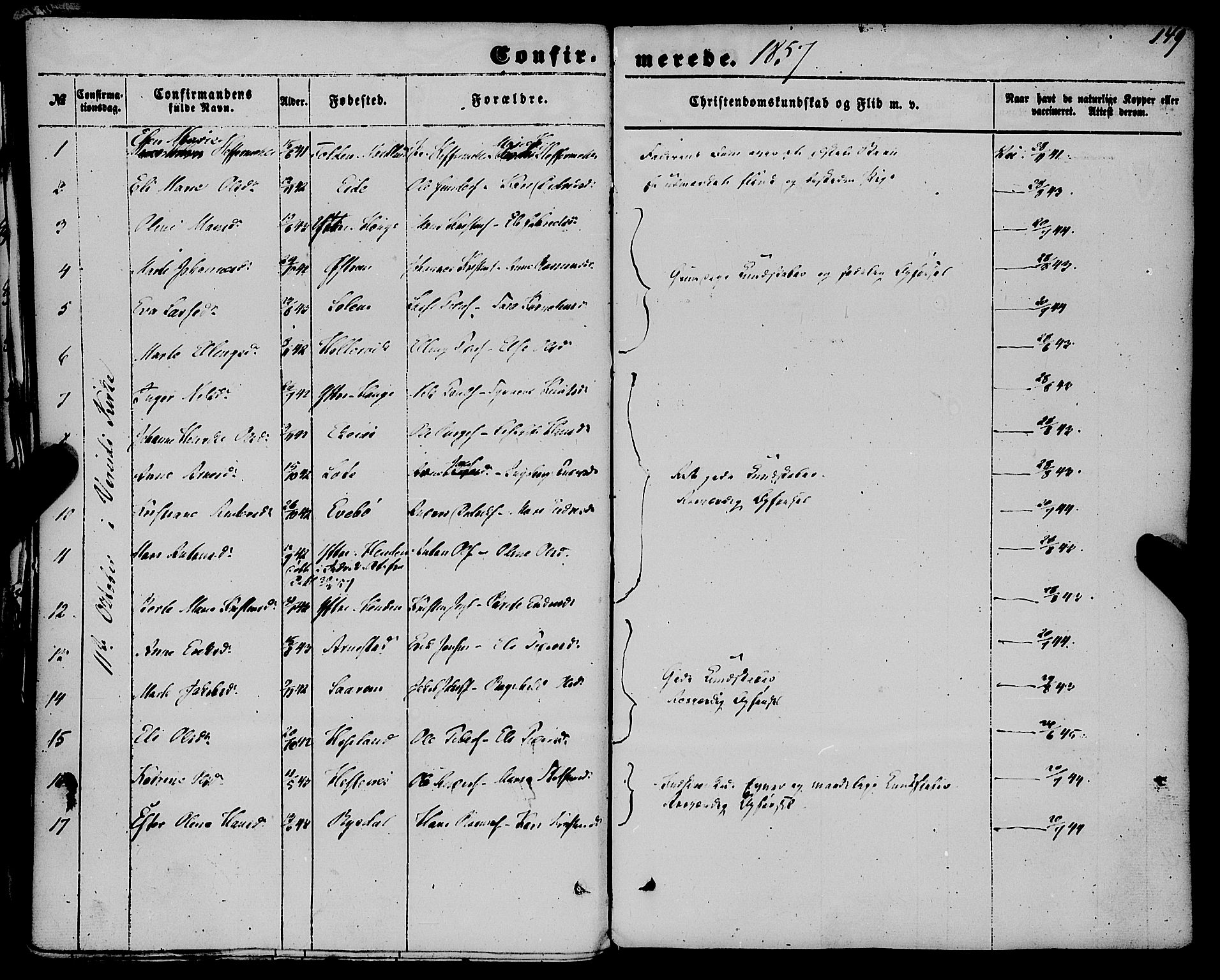 Gloppen sokneprestembete, SAB/A-80101/H/Haa/Haaa/L0009: Parish register (official) no. A 9, 1855-1870, p. 149
