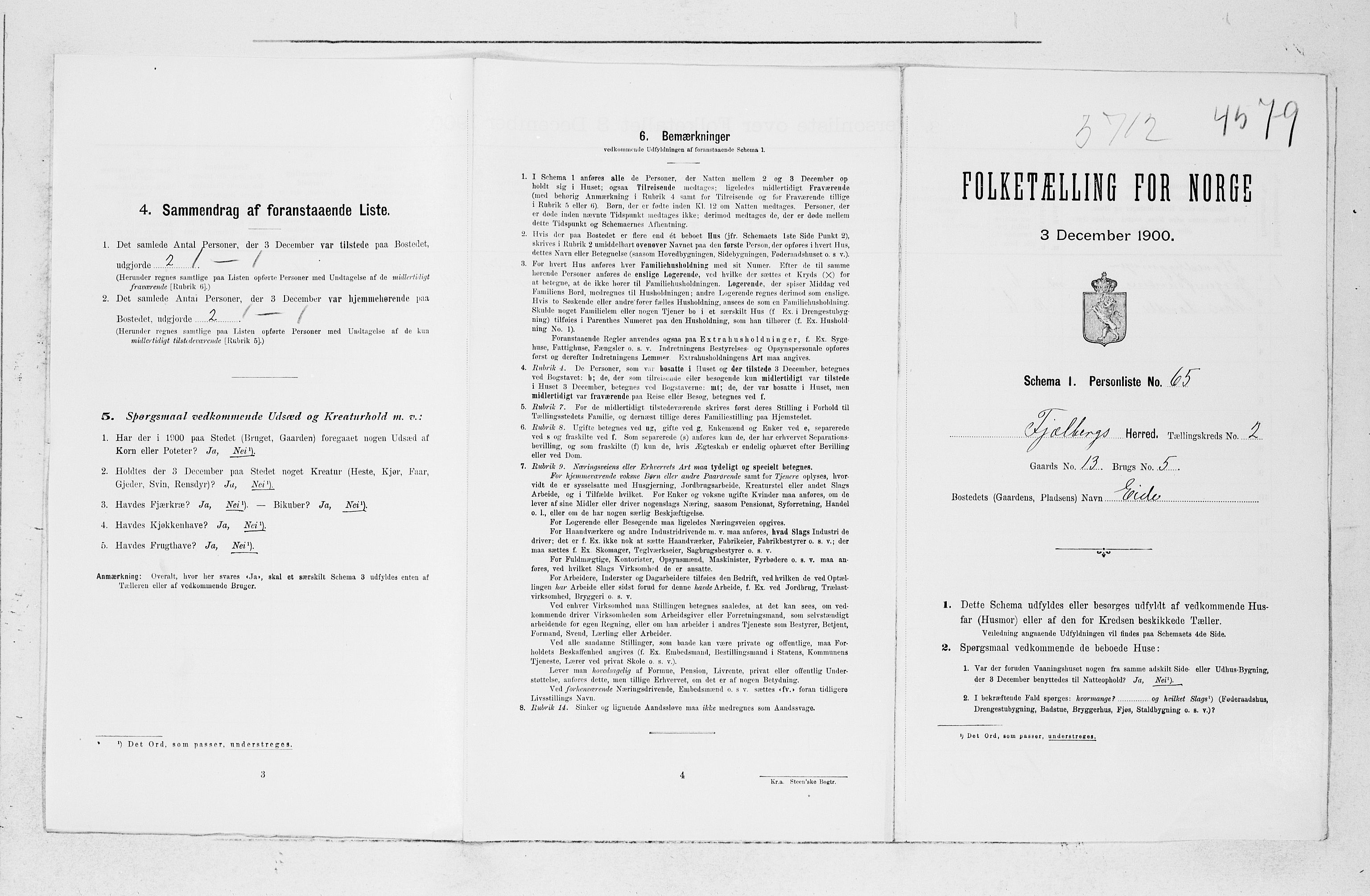 SAB, 1900 census for Fjelberg, 1900, p. 42